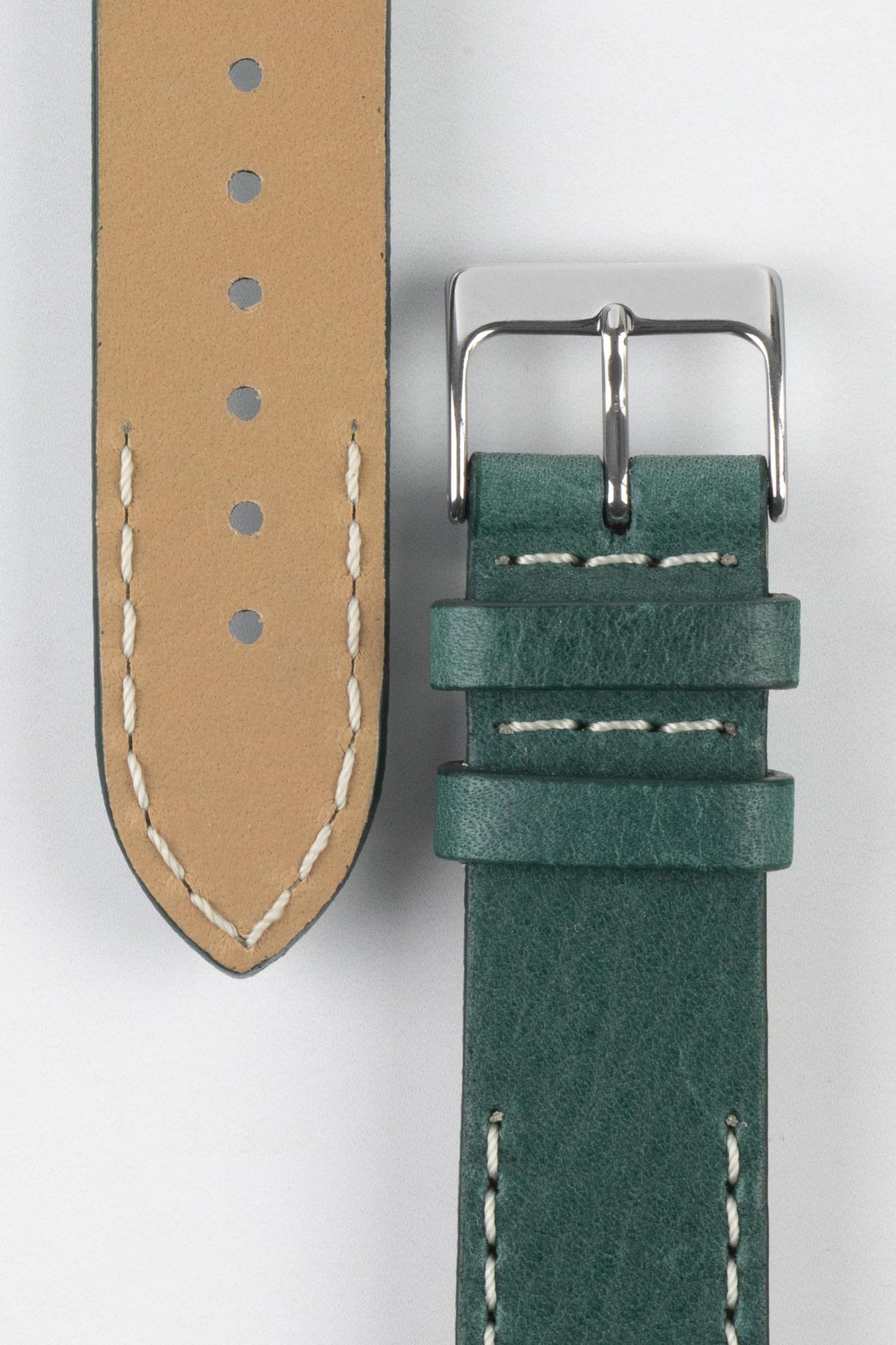 Pebro HALF-STITCH Calfskin Leather Watch Strap in SEA GREEN