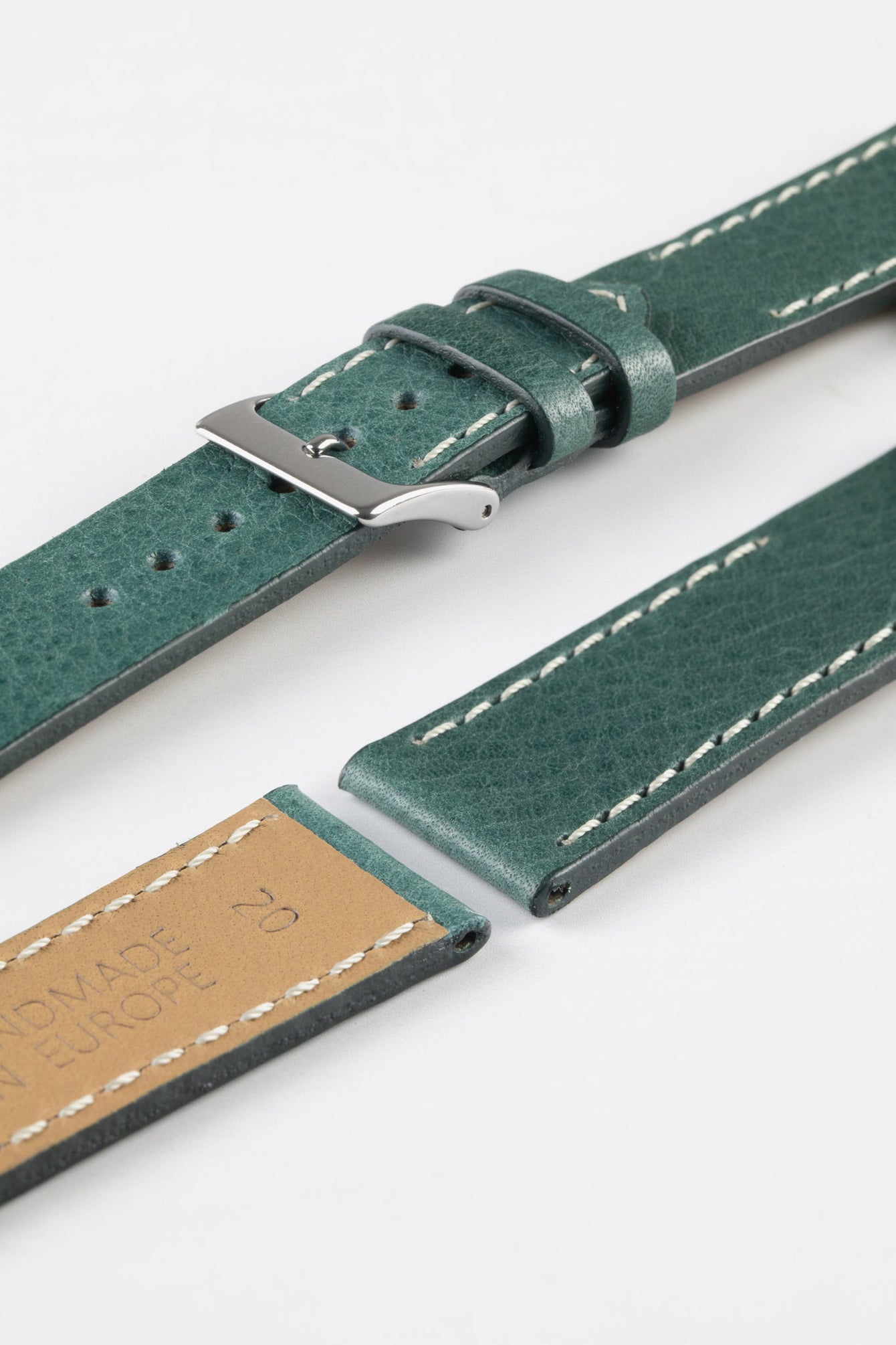 Pebro HALF-STITCH Calfskin Leather Watch Strap in SEA GREEN