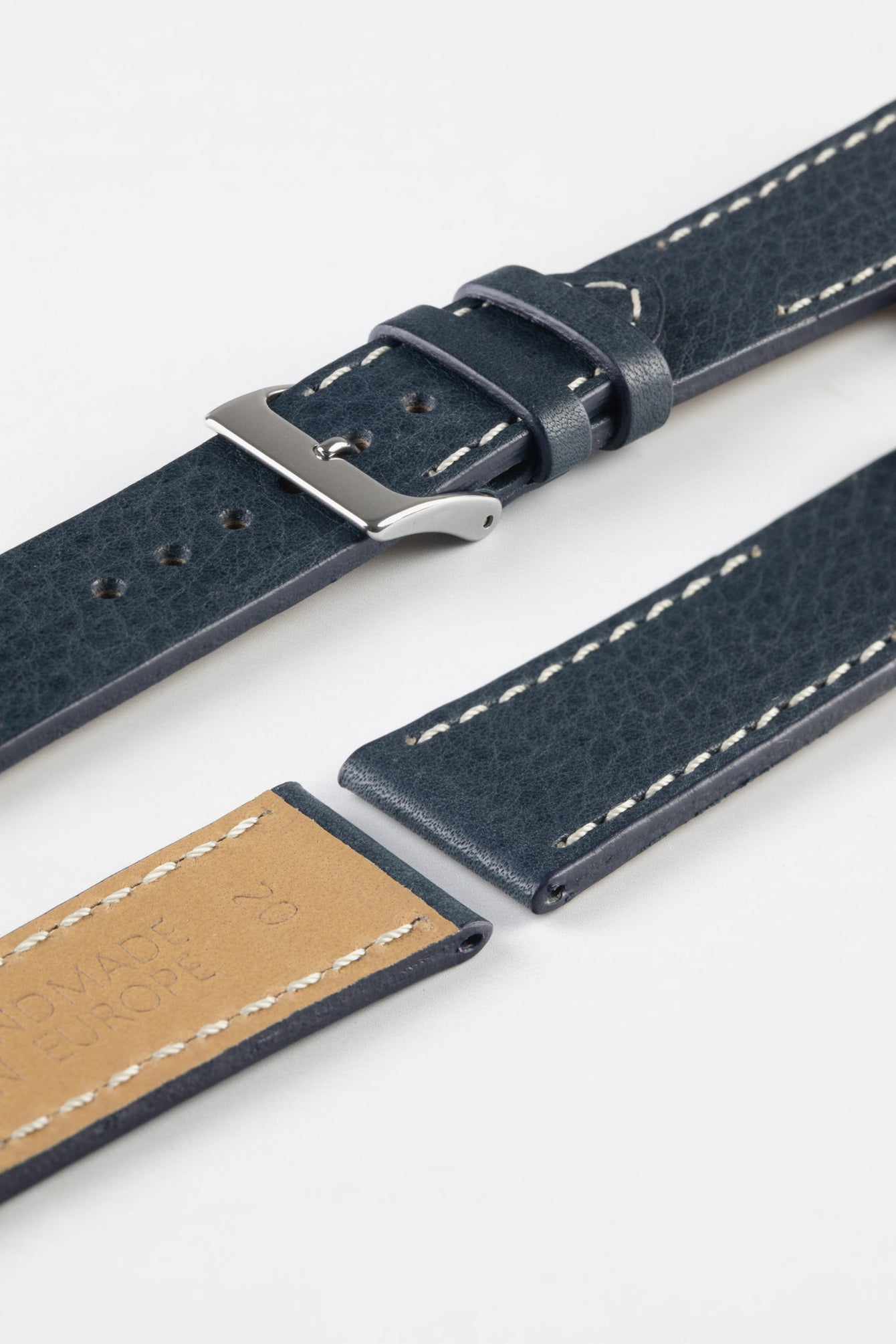 Pebro HALF-STITCH Calfskin Leather Watch Strap in NAVY BLUE