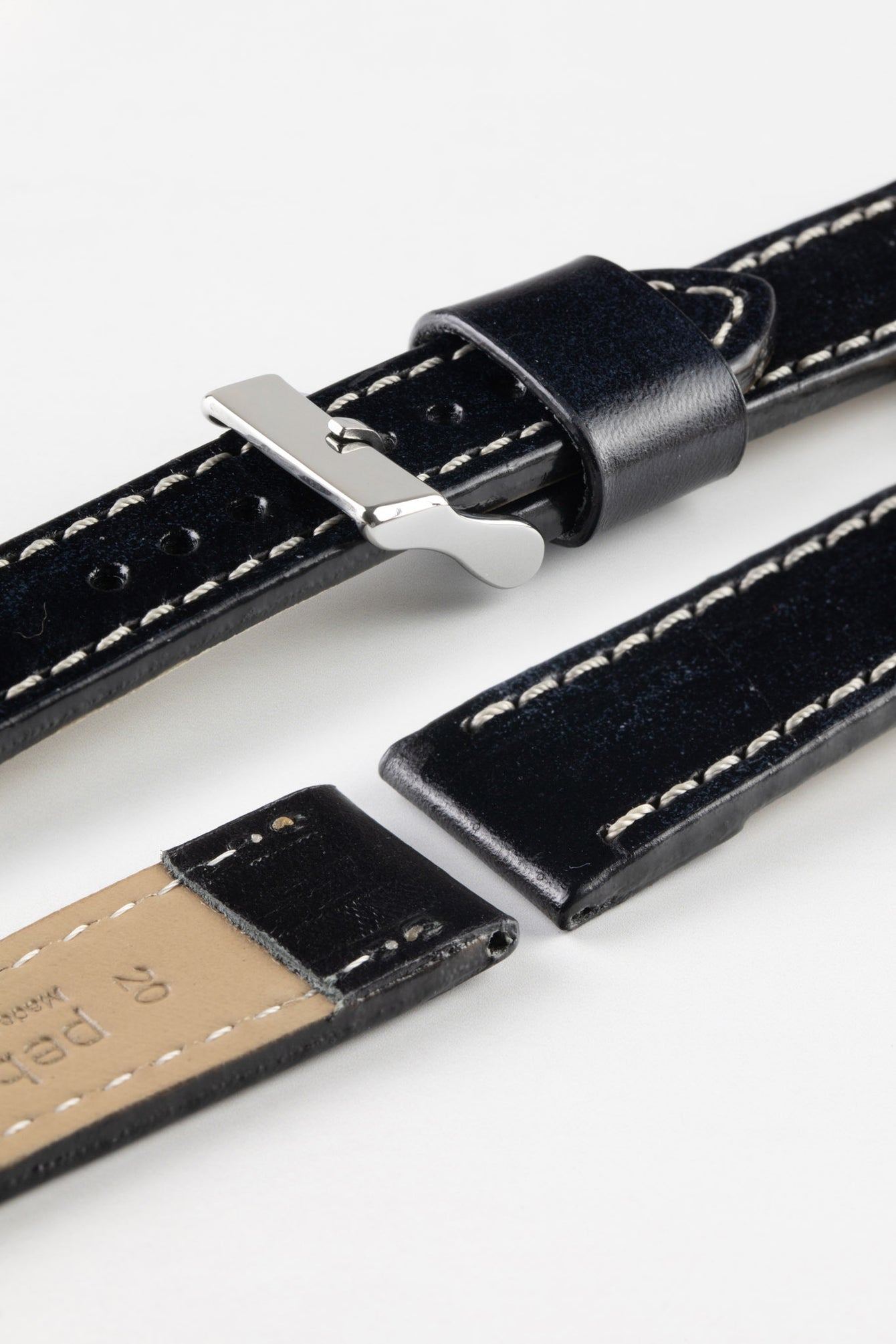 Pebro HISTORIC Hand-Finished Leather Watch Strap in BLACK