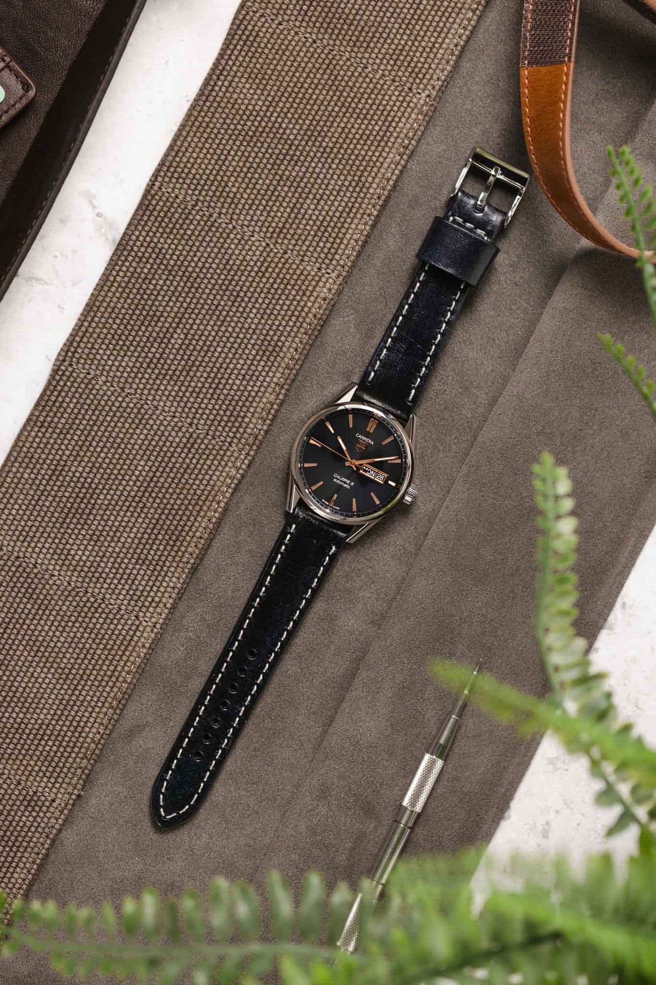 Pebro HISTORIC Hand-Finished Leather Watch Strap in BLACK