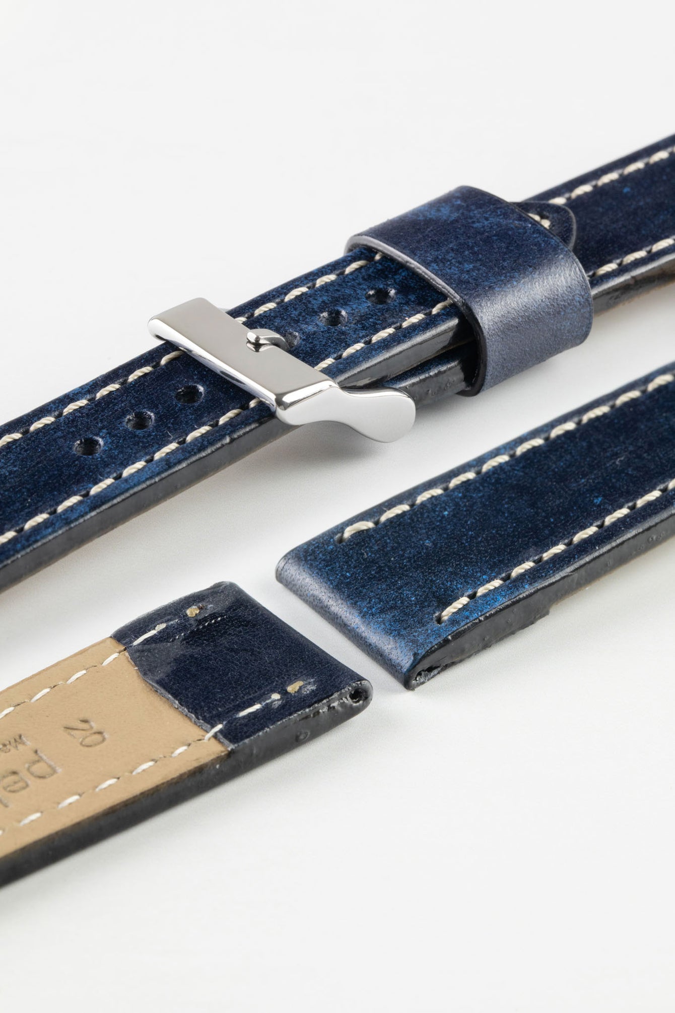 Pebro HISTORIC Hand-Finished Leather Watch Strap in BLUE