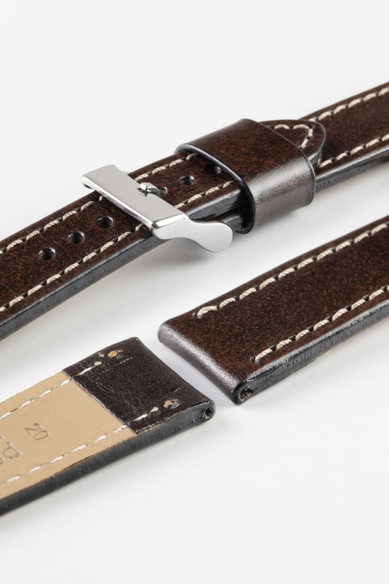 Pebro HISTORIC Hand-Finished Leather Watch Strap in DARK BROWN