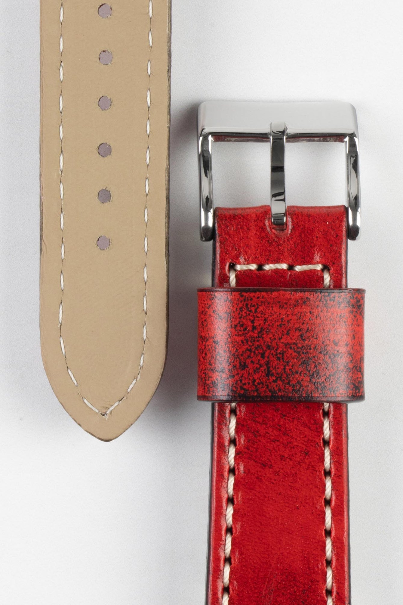 Pebro HISTORIC Hand-Finished Leather Watch Strap in RED