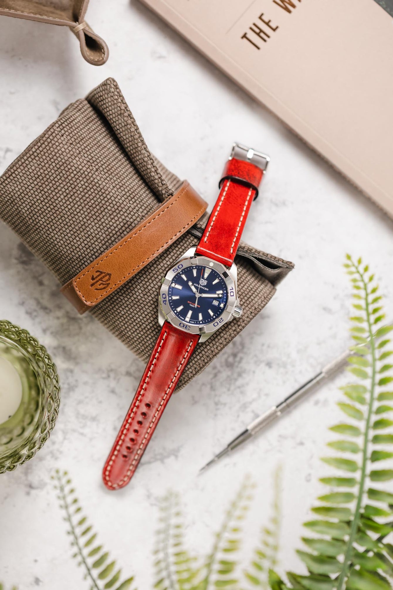 Pebro HISTORIC Hand-Finished Leather Watch Strap in RED