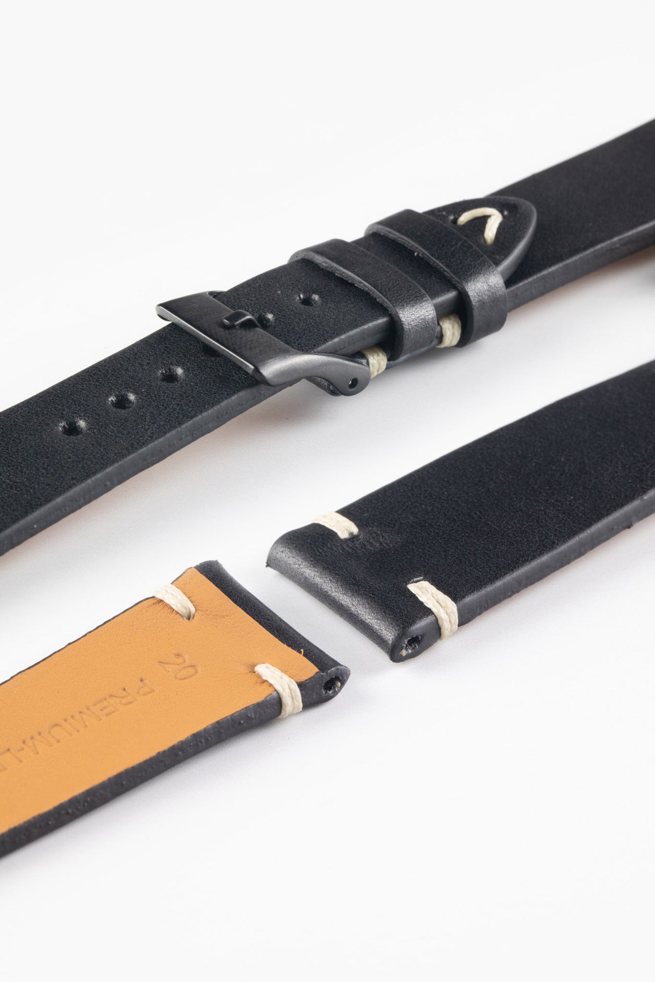 Pebro LEGACY Vintage Calfskin Leather Watch Strap in BLACK