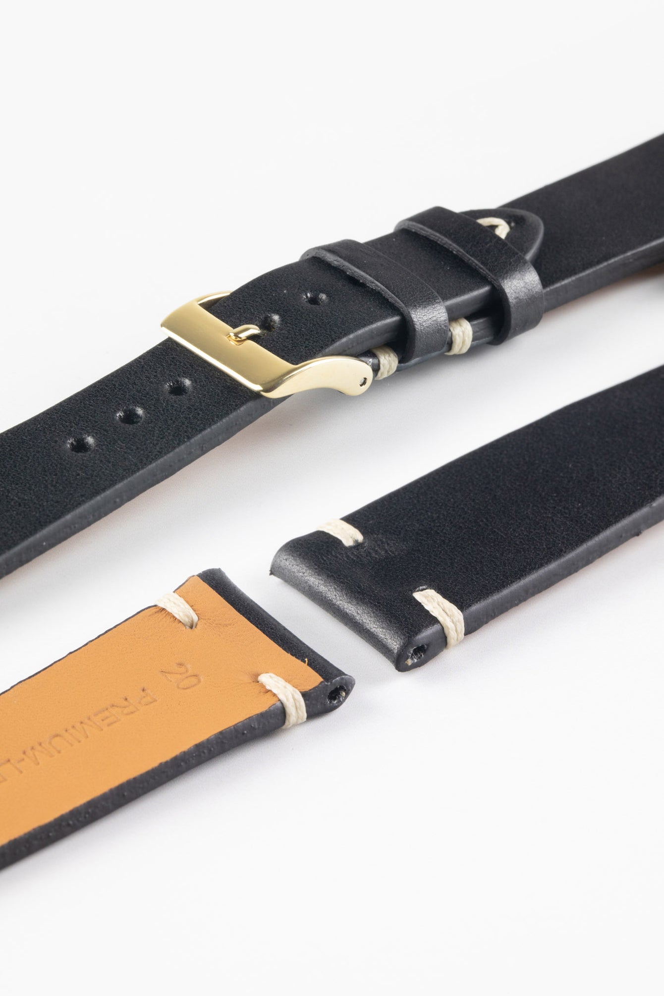 Pebro LEGACY Vintage Calfskin Leather Watch Strap in BLACK