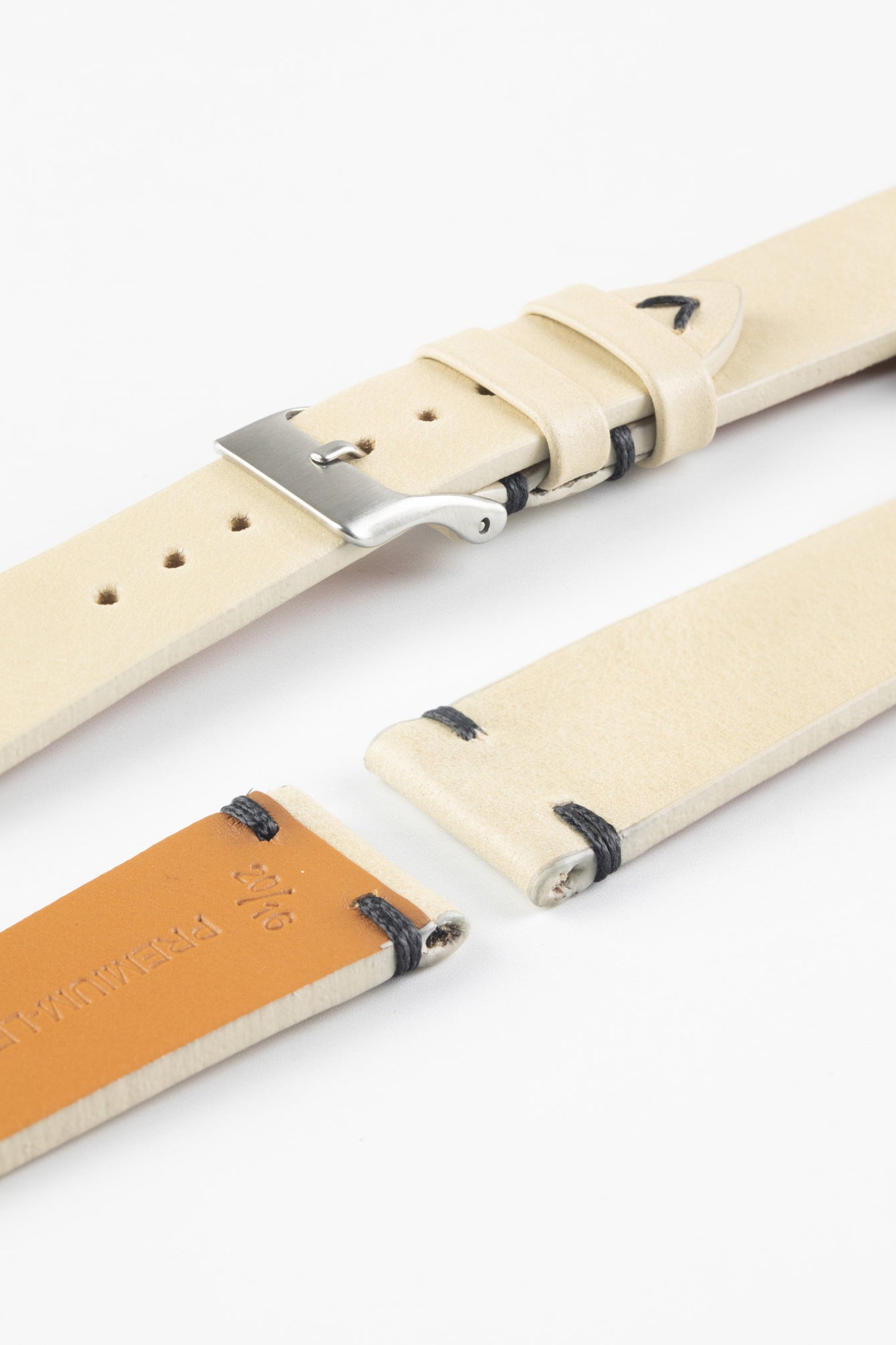 Pebro LEGACY Vintage Calfskin Leather Watch Strap in CREAM