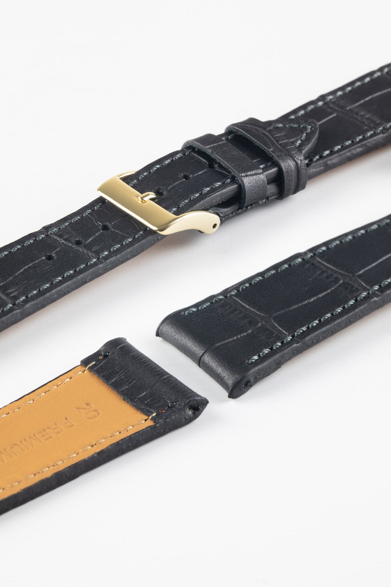 Pebro NILE Crocodile-Embossed Calfskin Leather Watch Strap in BLACK