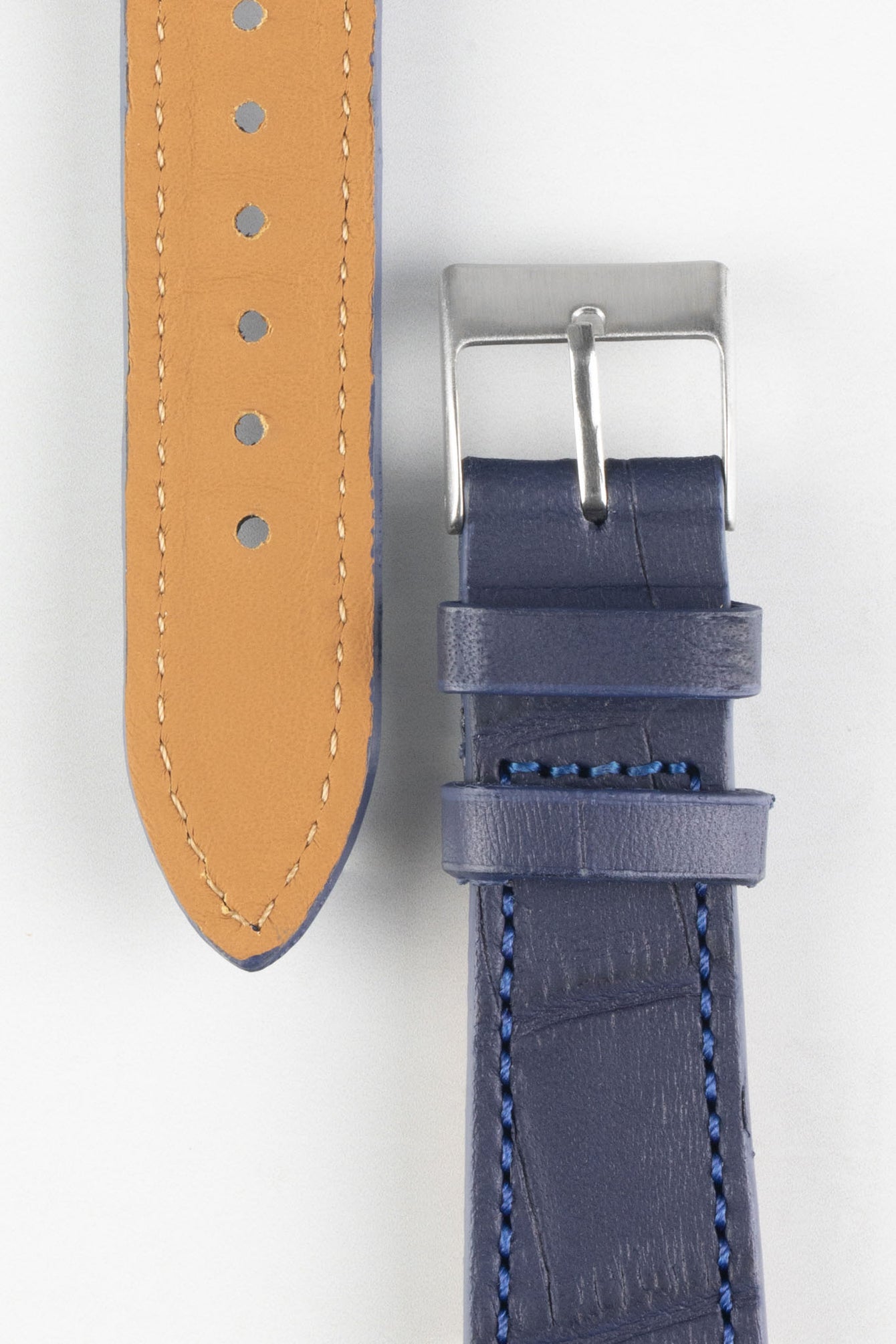 Pebro NILE Crocodile-Embossed Calfskin Leather Watch Strap in BLUE