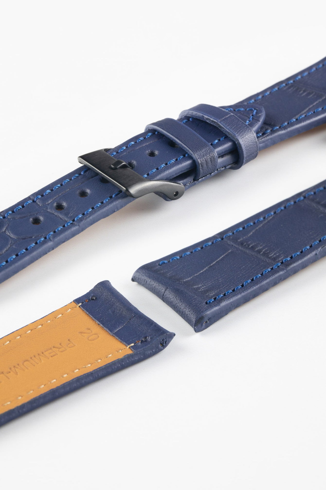 Pebro NILE Crocodile-Embossed Calfskin Leather Watch Strap in BLUE