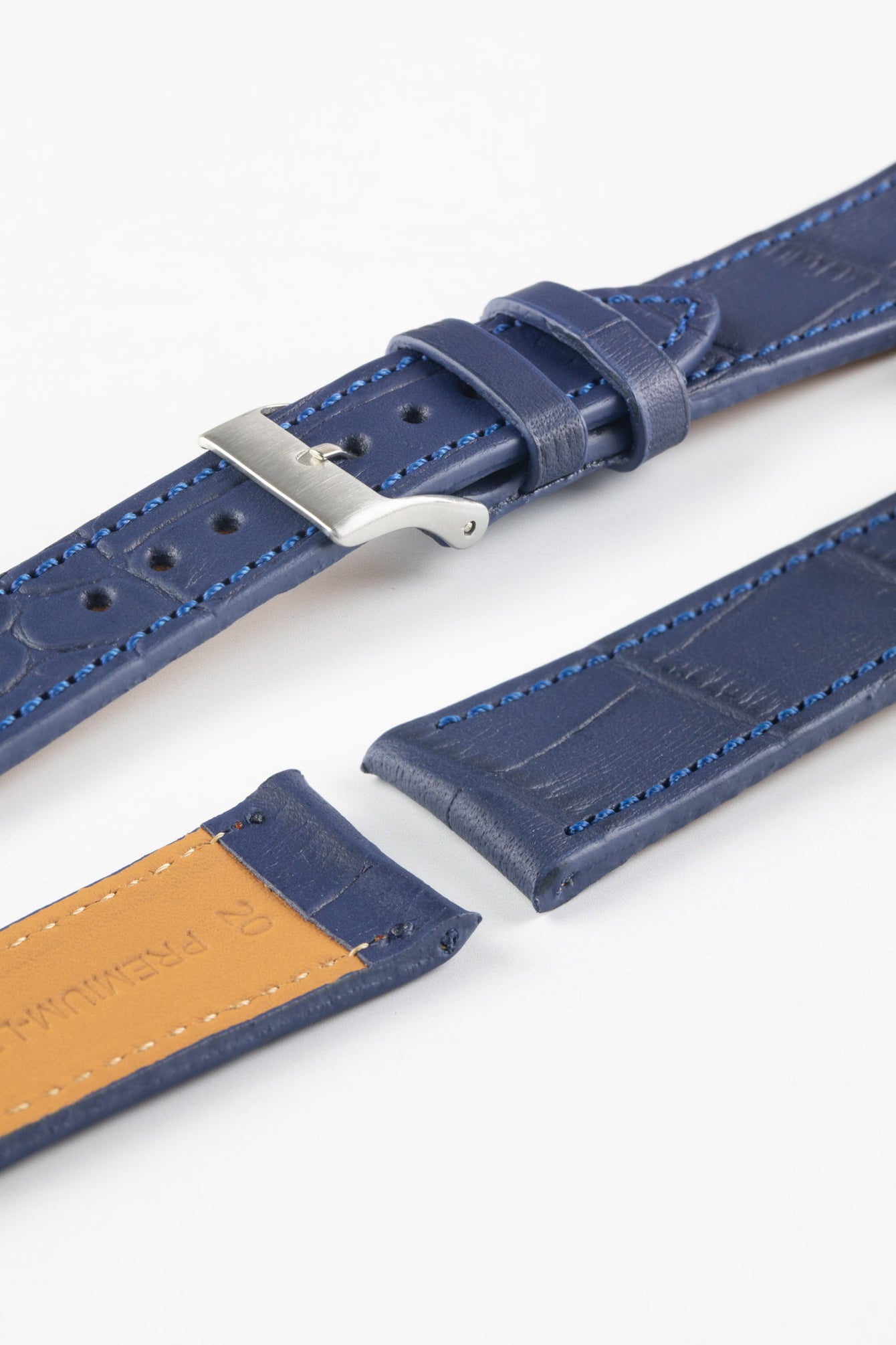 Pebro NILE Crocodile-Embossed Calfskin Leather Watch Strap in BLUE