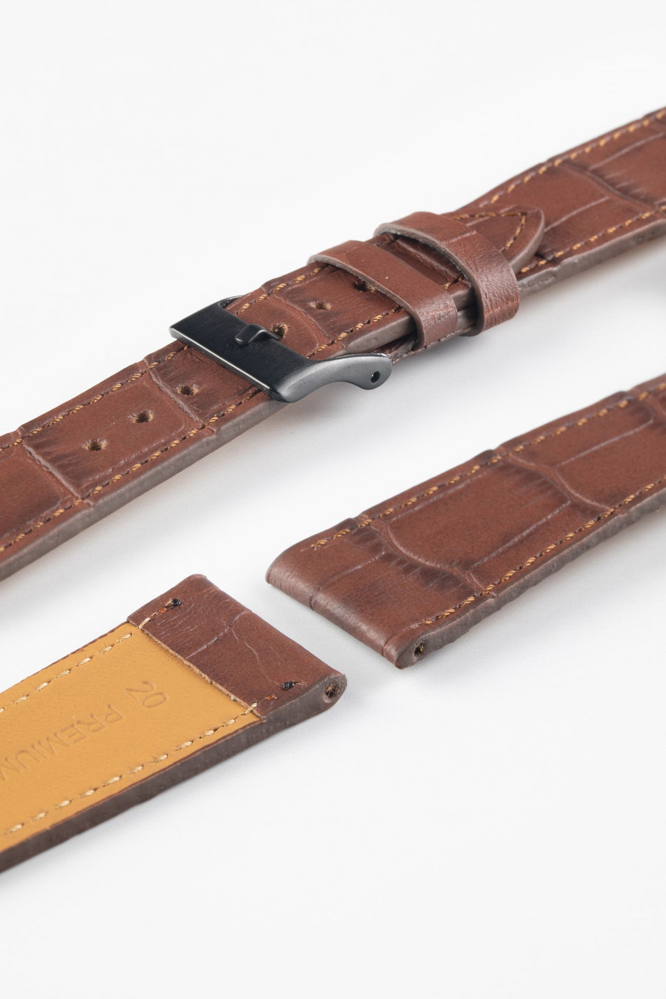 Pebro NILE Crocodile-Embossed Calfskin Leather Watch Strap in GOLD BROWN