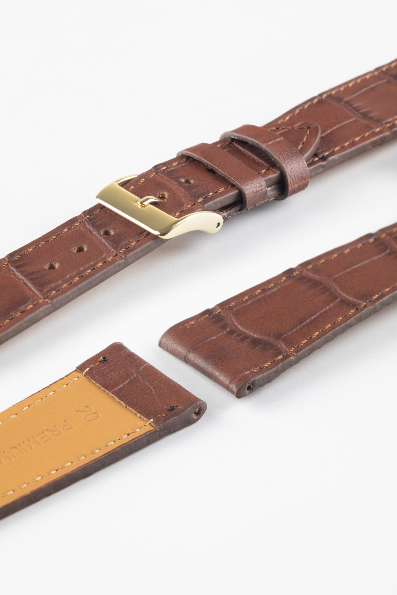 Pebro NILE Crocodile-Embossed Calfskin Leather Watch Strap in GOLD BROWN