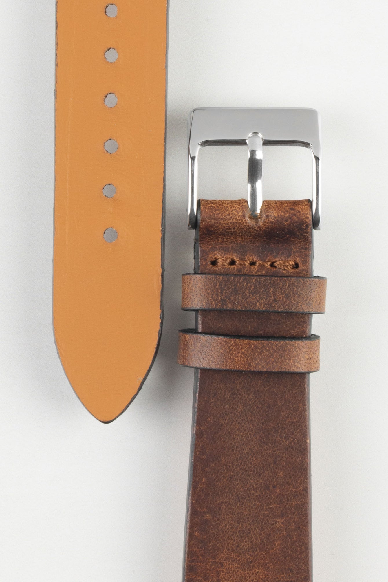 Pebro OILED ARTISAN Leather Watch Strap in CHESTNUT BROWN