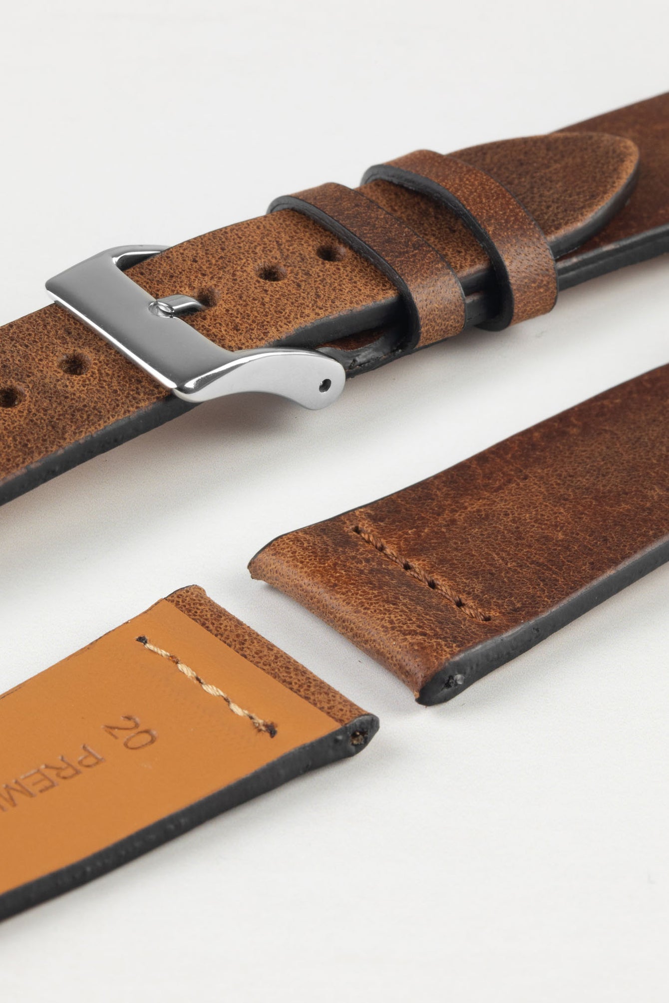 Pebro OILED ARTISAN Leather Watch Strap in CHESTNUT BROWN