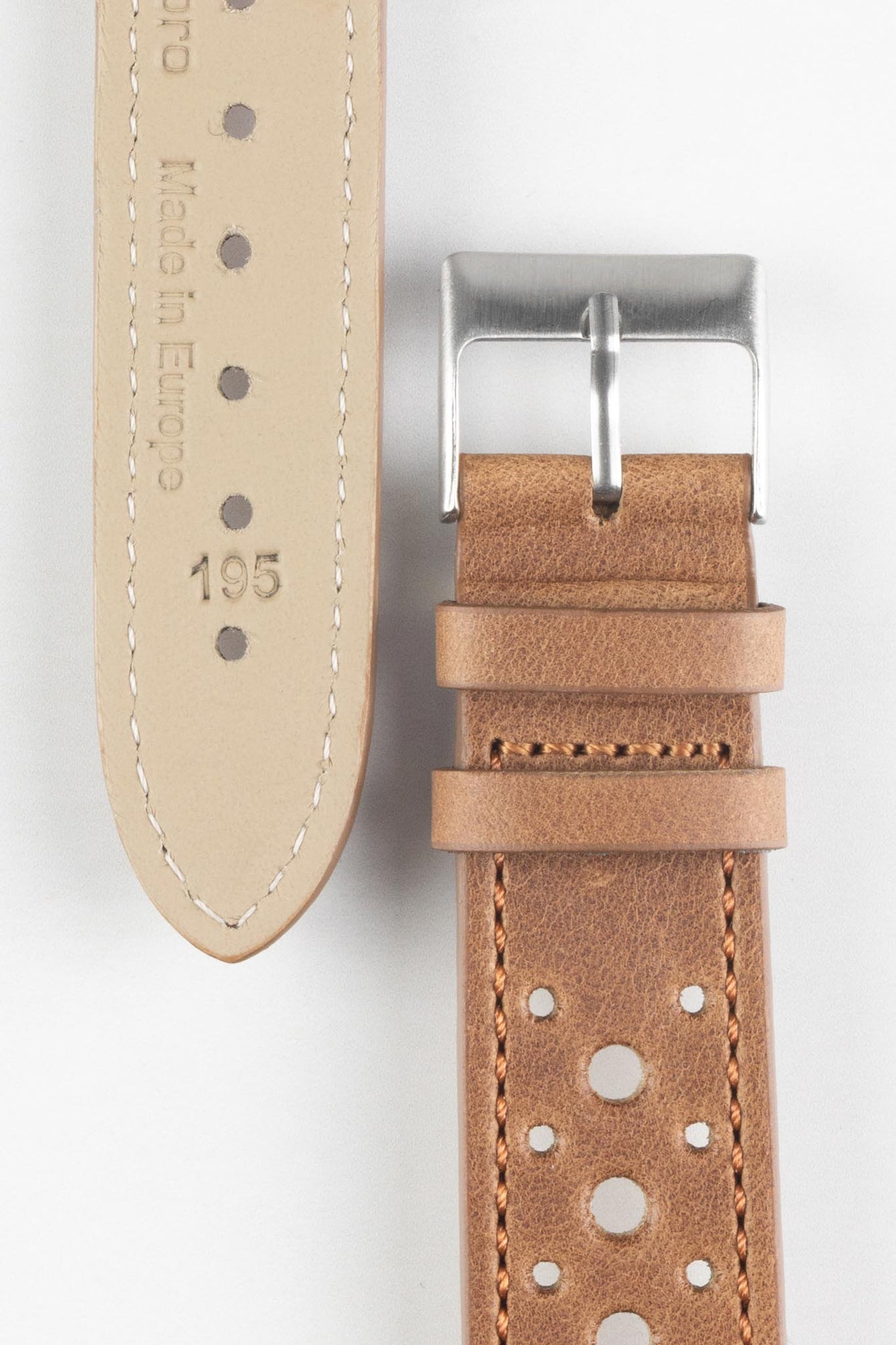 Pebro RACING Perforated Leather Watch Strap in MID BROWN