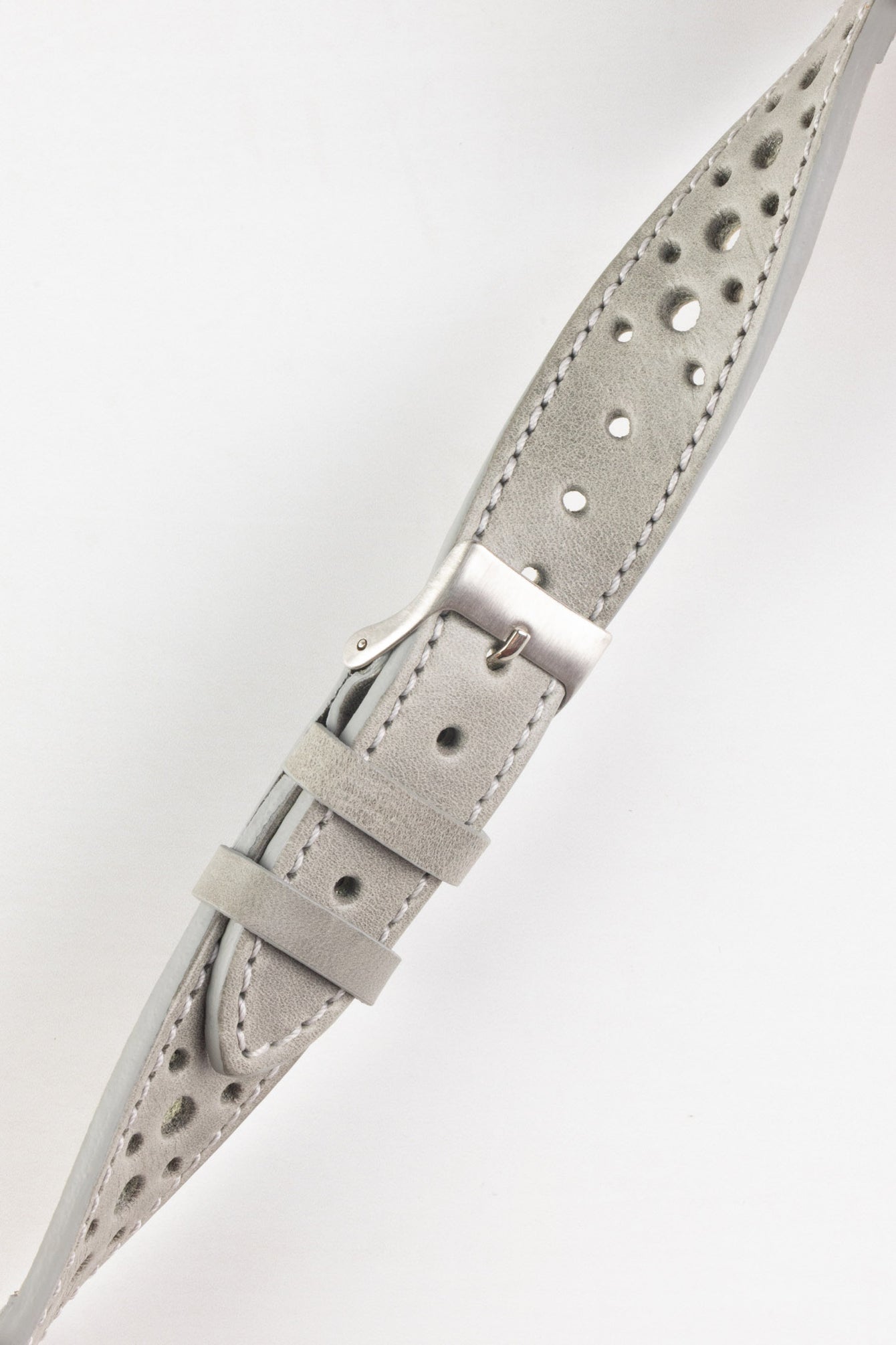 Pebro RACING Perforated Leather Watch Strap in PEBBLE GREY