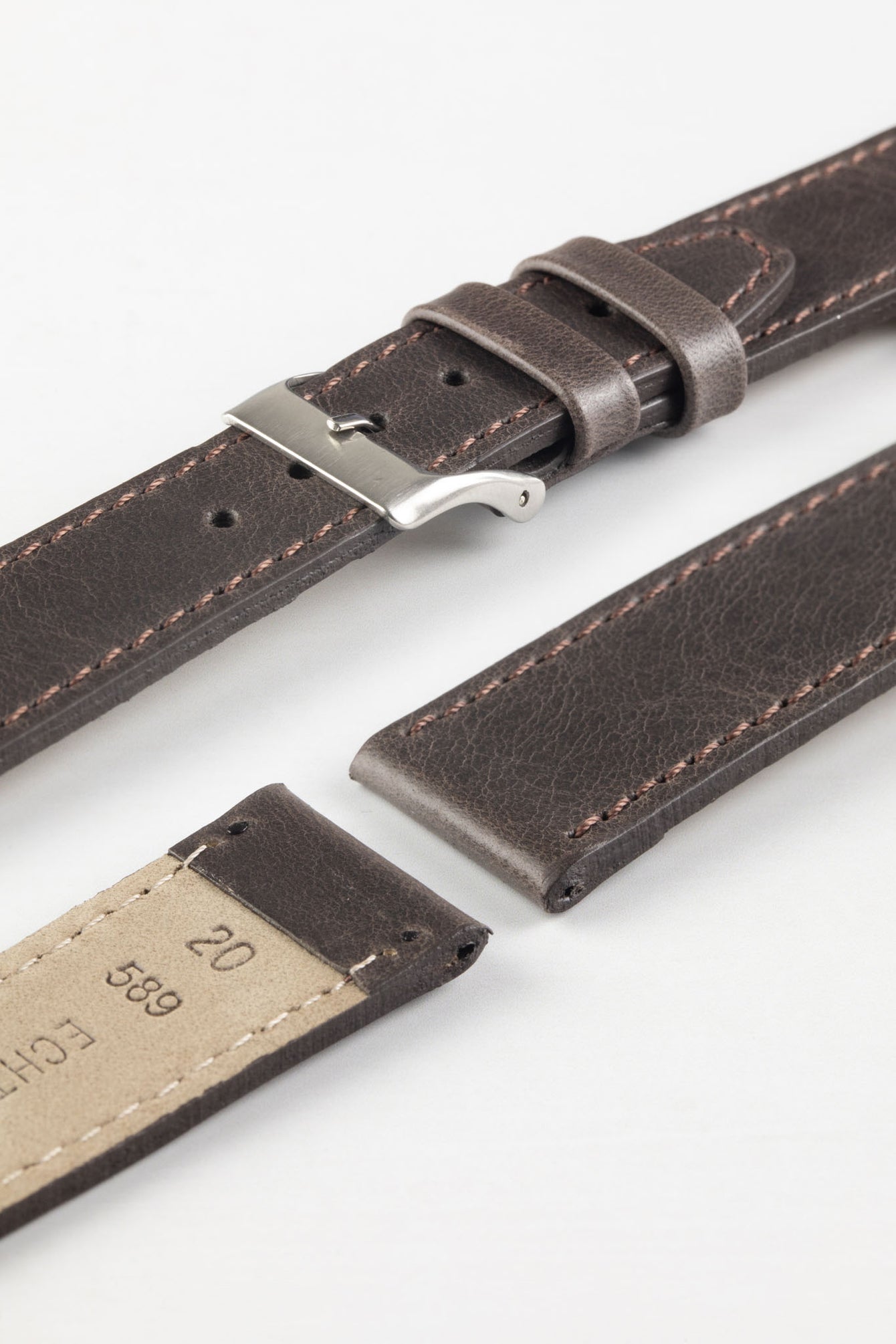 Pebro RUSTIC Vintage Leather Watch Strap in DARK BROWN