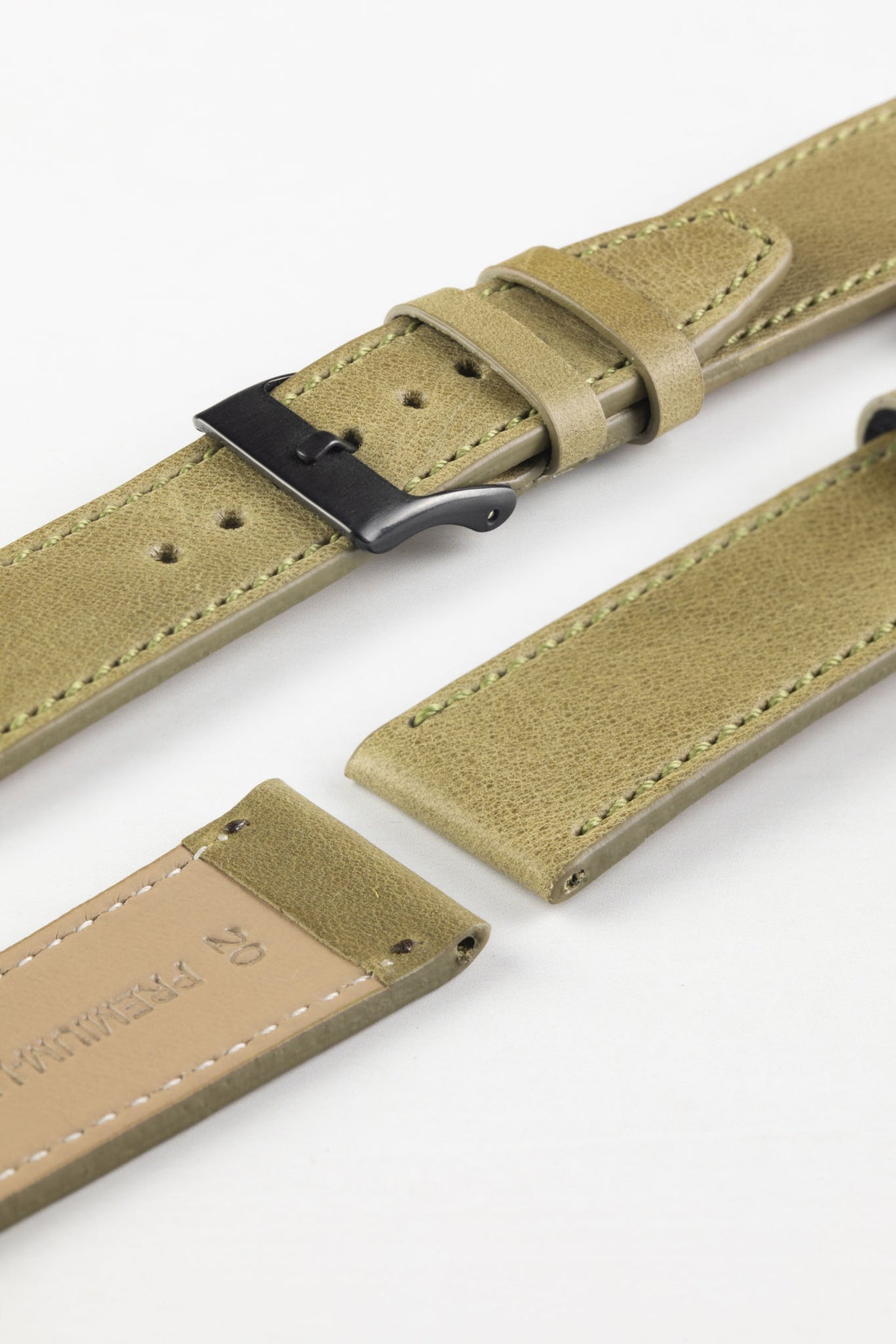 Pebro RUSTIC Vintage Leather Watch Strap in OLIVE GREEN