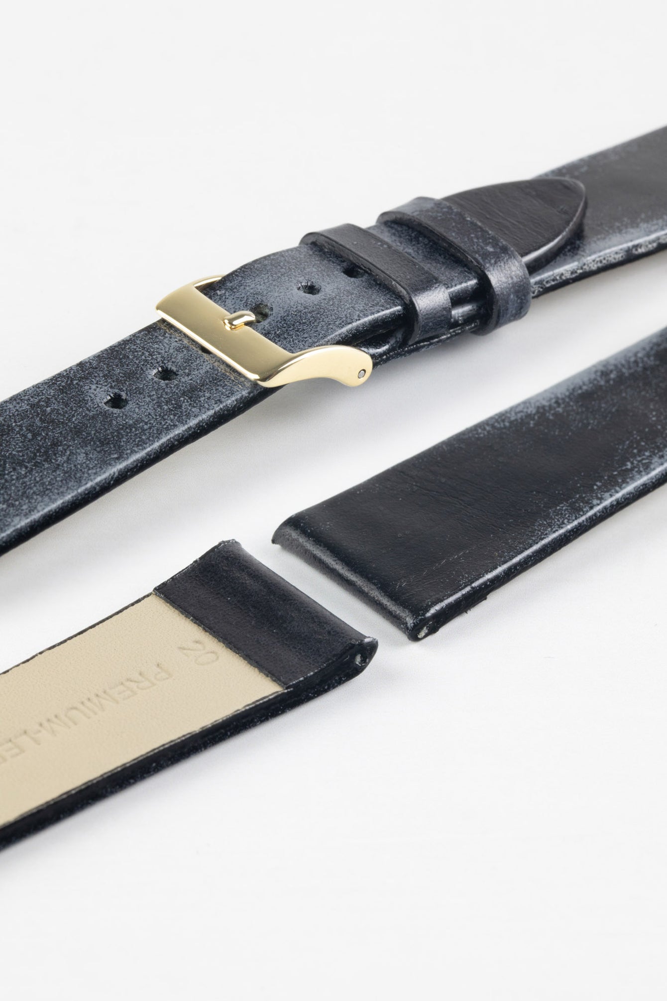 Pebro VENEER Lacquered Vintage Leather Watch Strap in BLACK