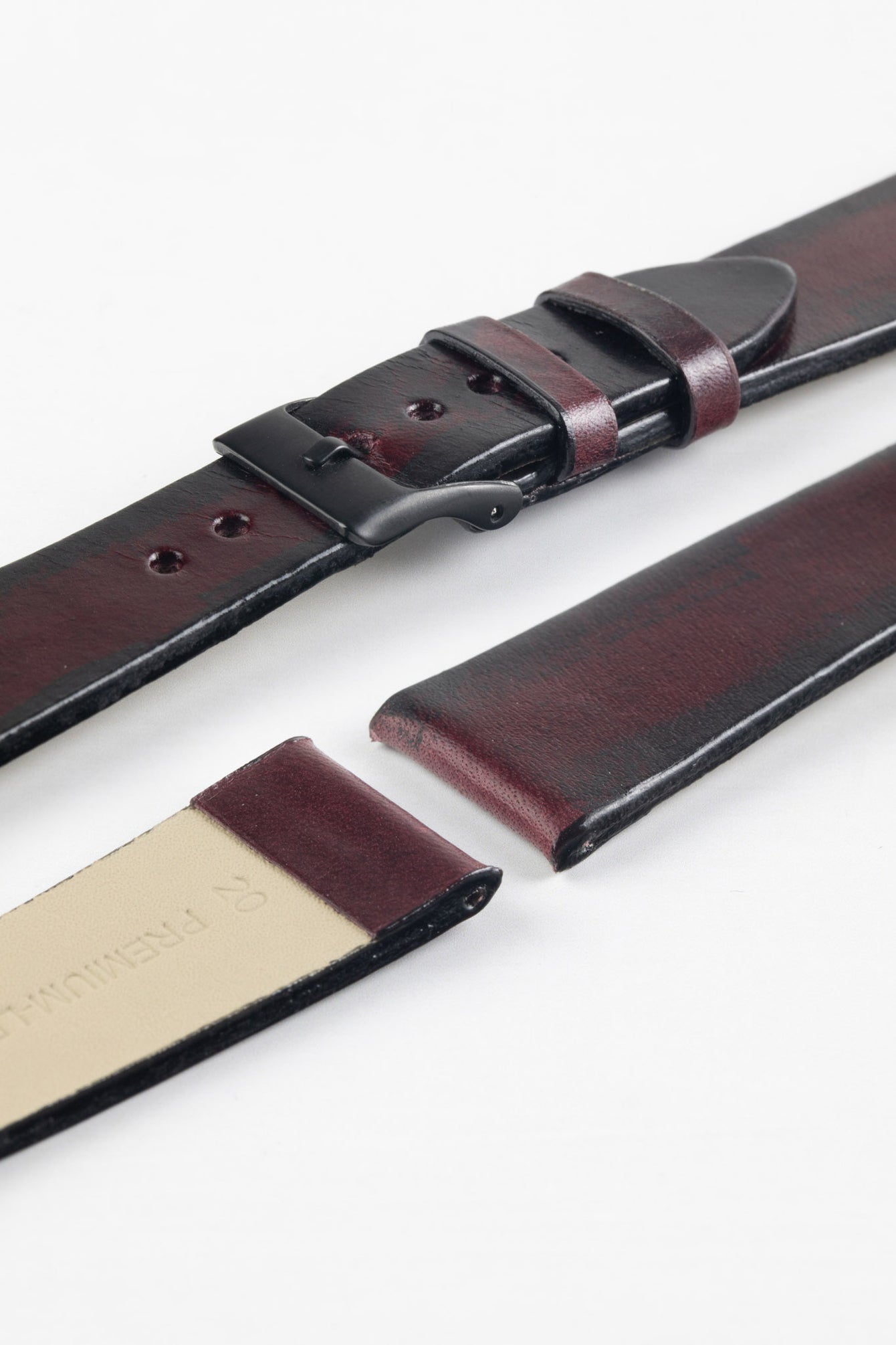 Pebro VENEER Lacquered Vintage Leather Watch Strap in BURGUNDY