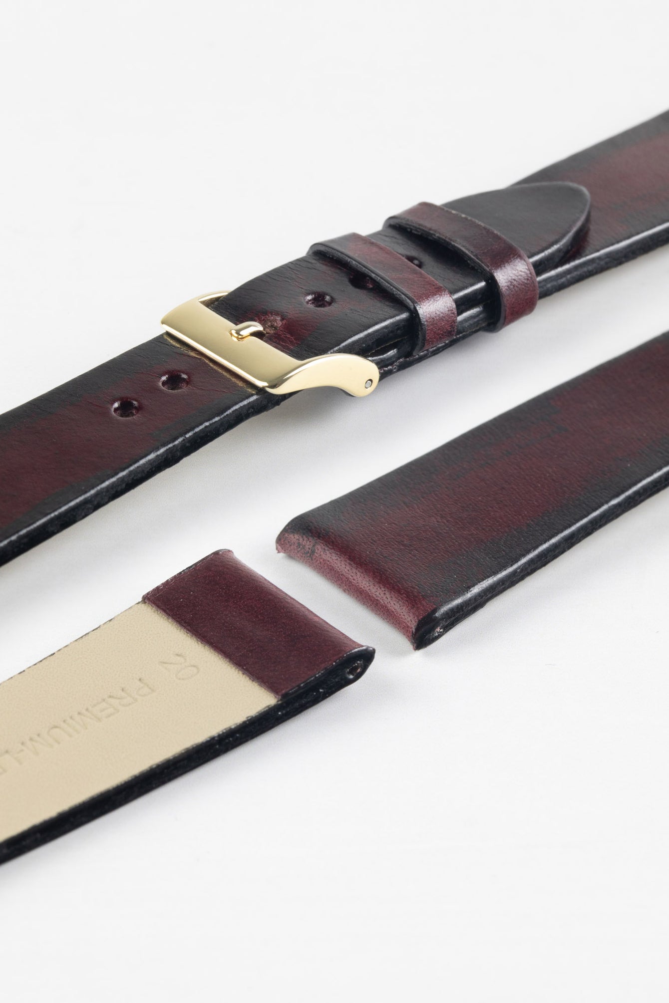 Pebro VENEER Lacquered Vintage Leather Watch Strap in BURGUNDY