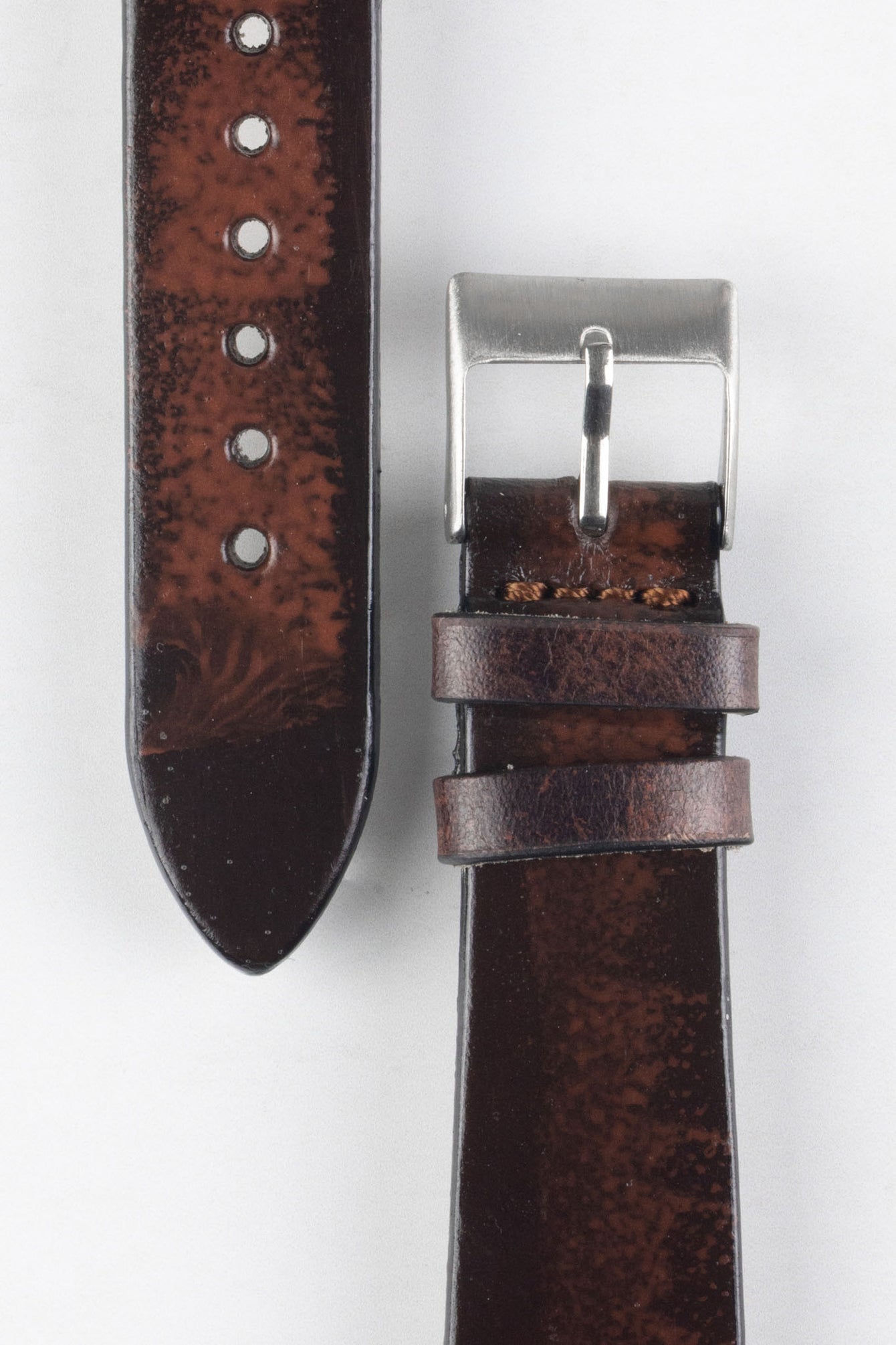 Pebro VENEER Lacquered Vintage Leather Watch Strap in DARK BROWN