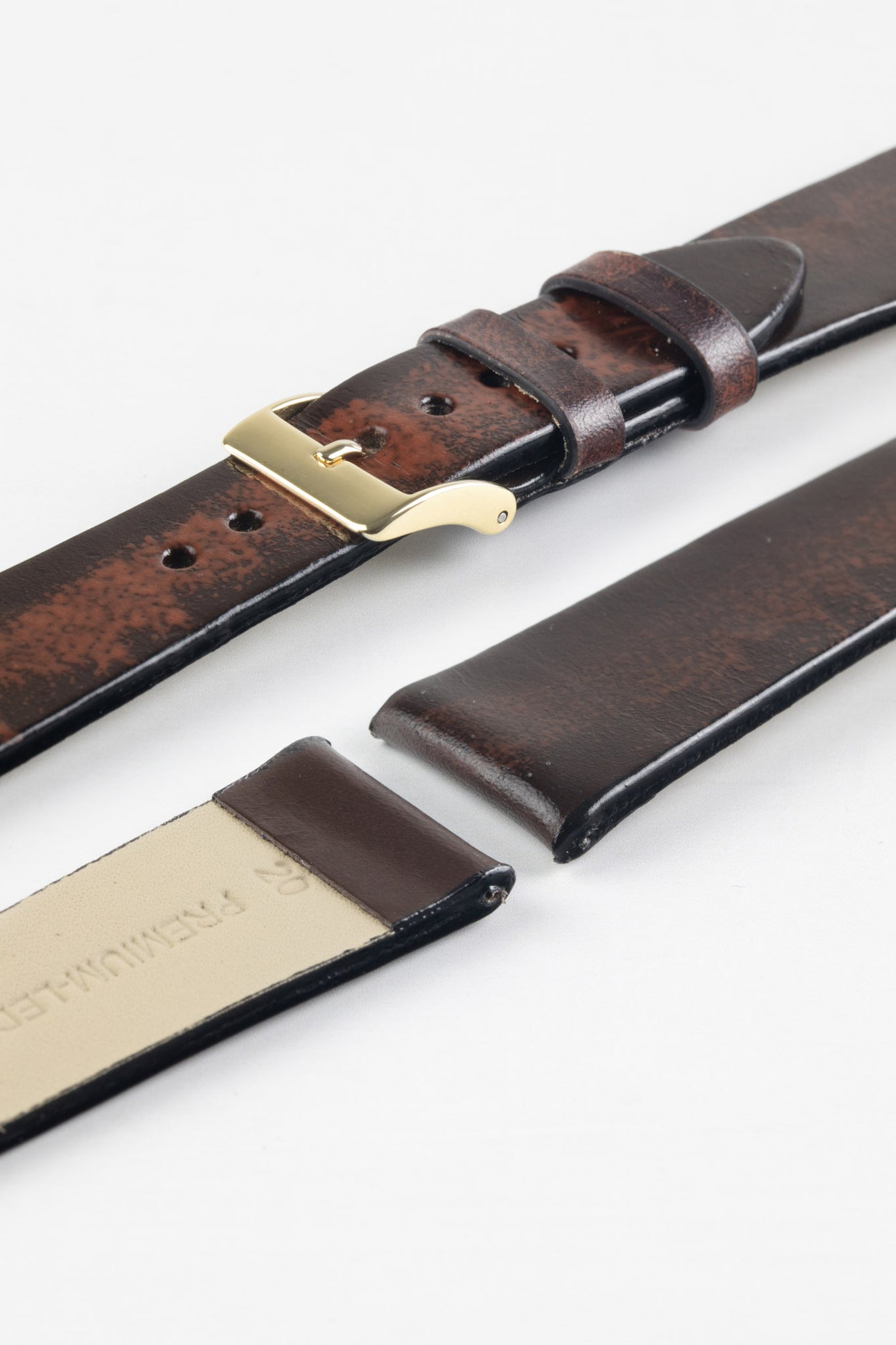 Pebro VENEER Lacquered Vintage Leather Watch Strap in DARK BROWN