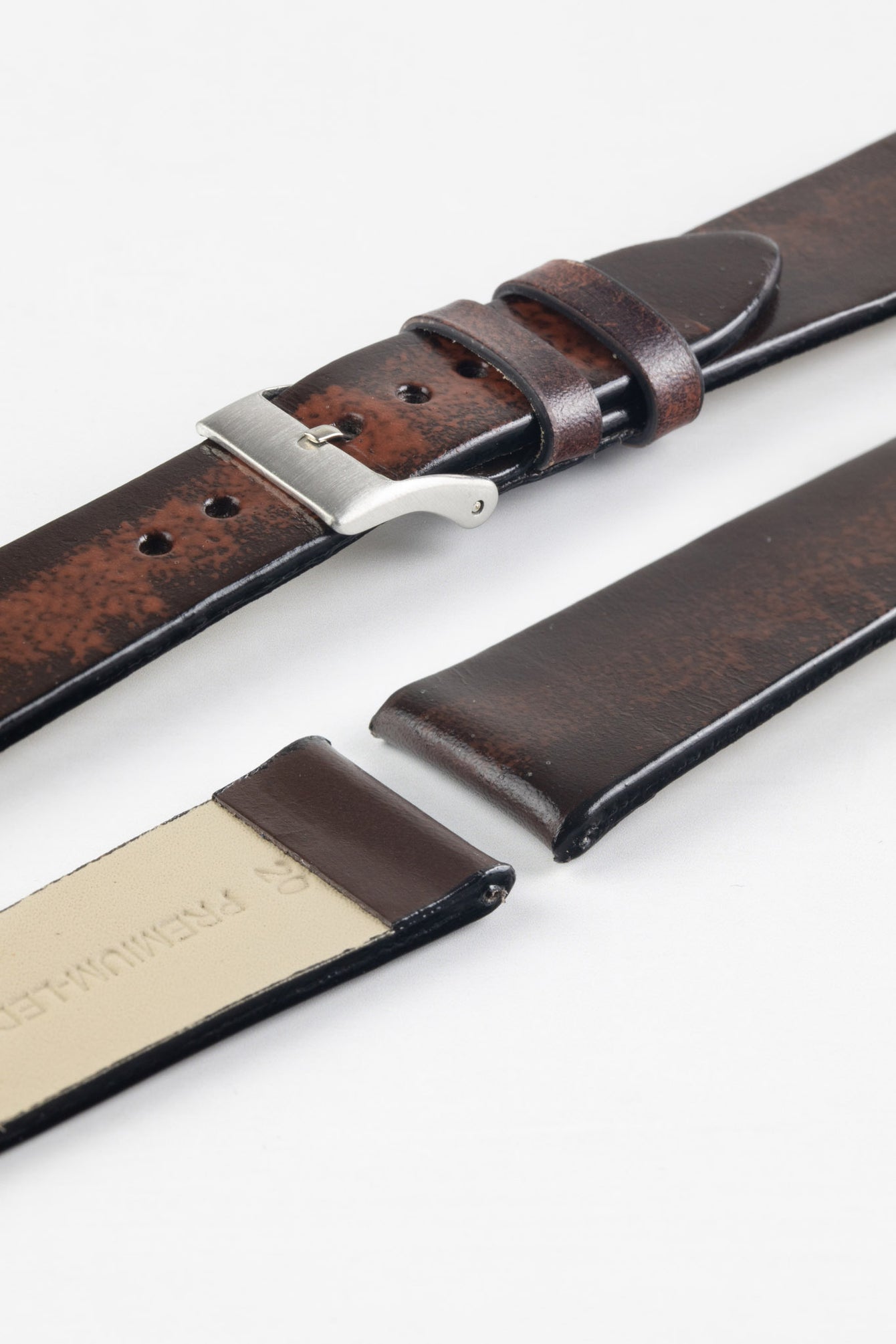 Pebro VENEER Lacquered Vintage Leather Watch Strap in DARK BROWN