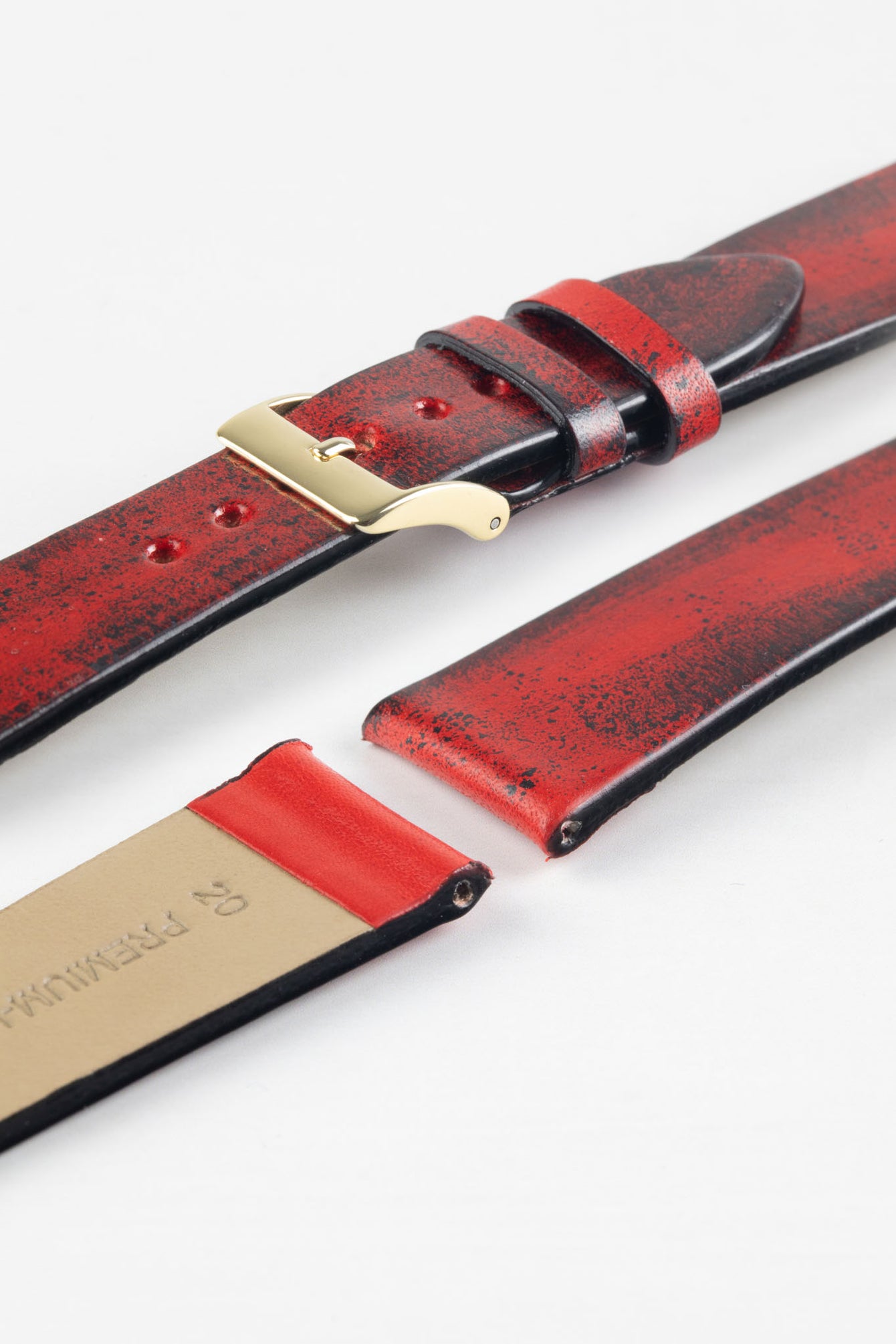 Pebro VENEER Lacquered Vintage Leather Watch Strap in RED