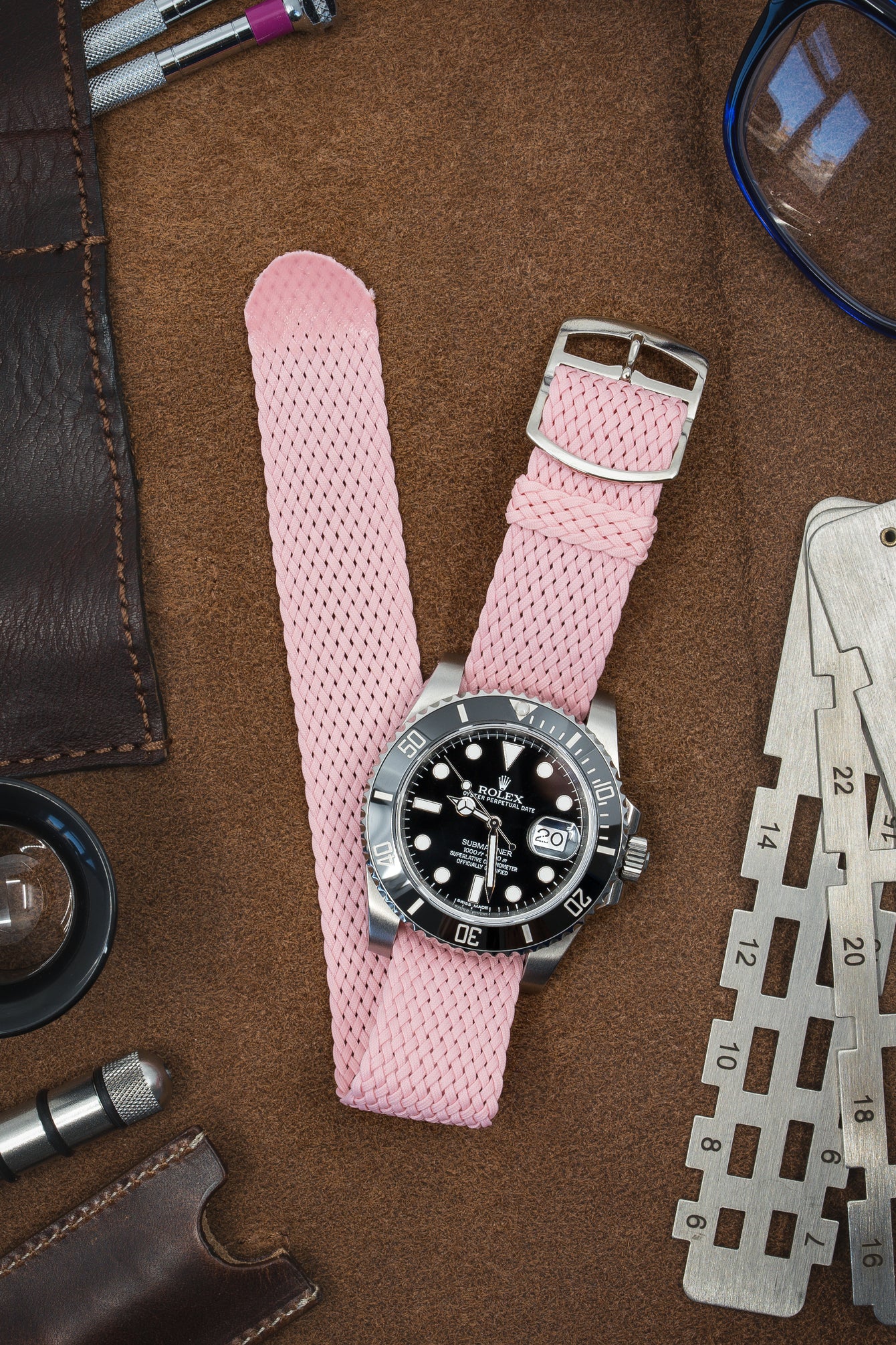 PERLON Braided One Piece Watch Strap & Buckle in ROSA PINK