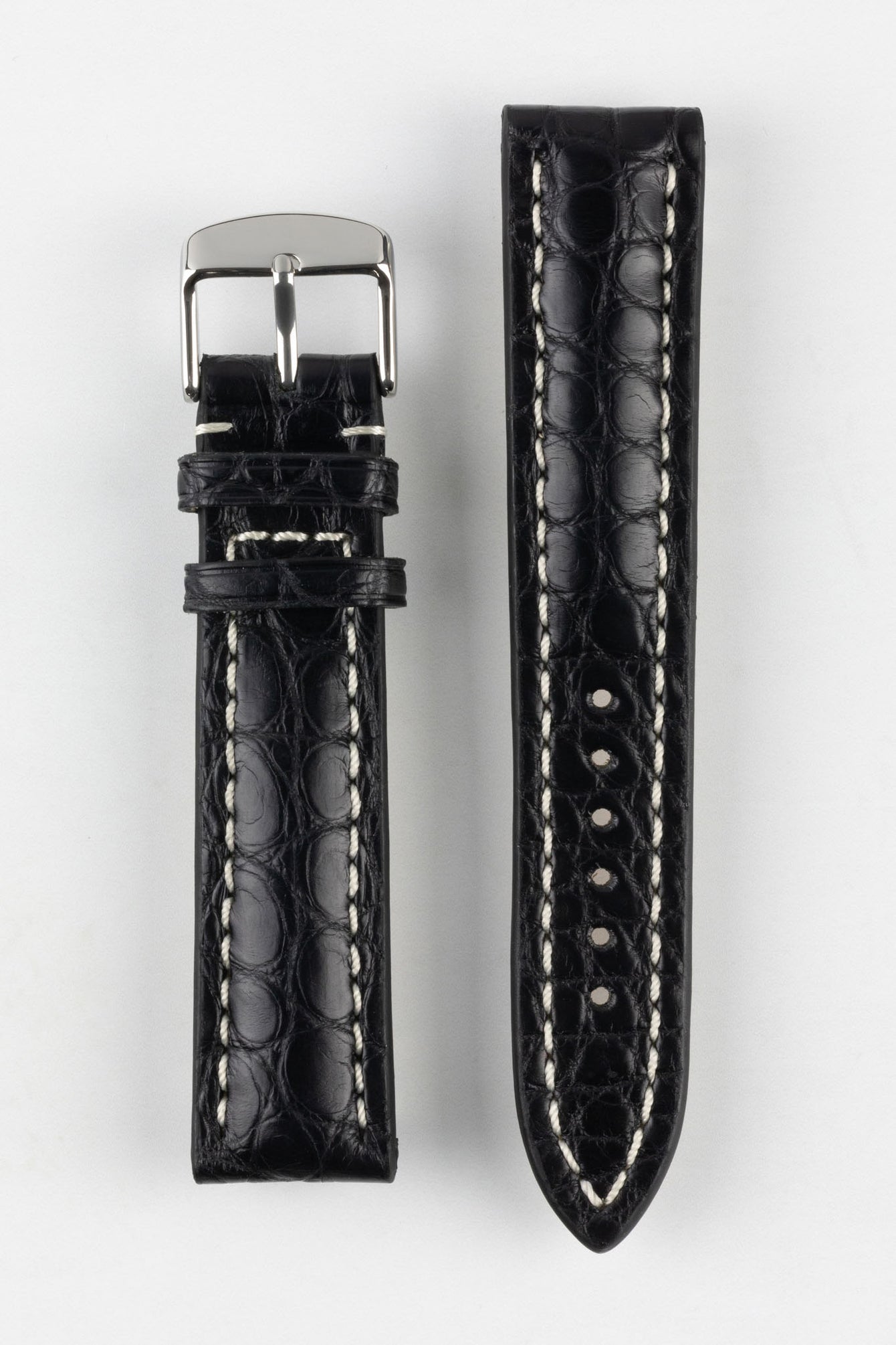 RIOS1931 AMBASSADOR Genuine Alligator Flank Padded Watch Strap in BLACK