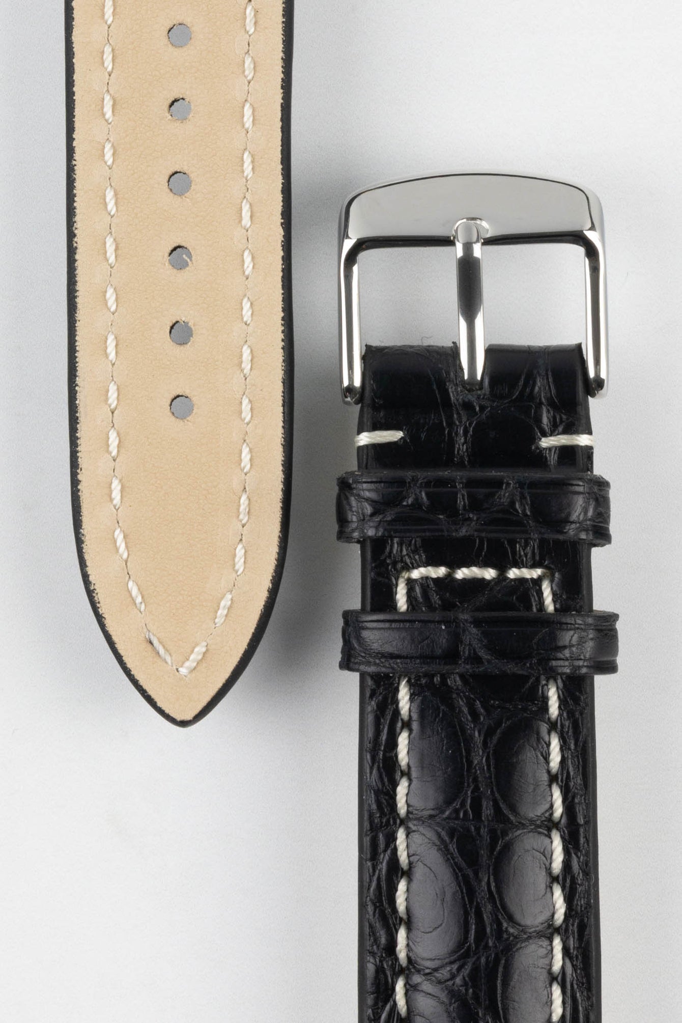 RIOS1931 AMBASSADOR Genuine Alligator Flank Padded Watch Strap in BLACK