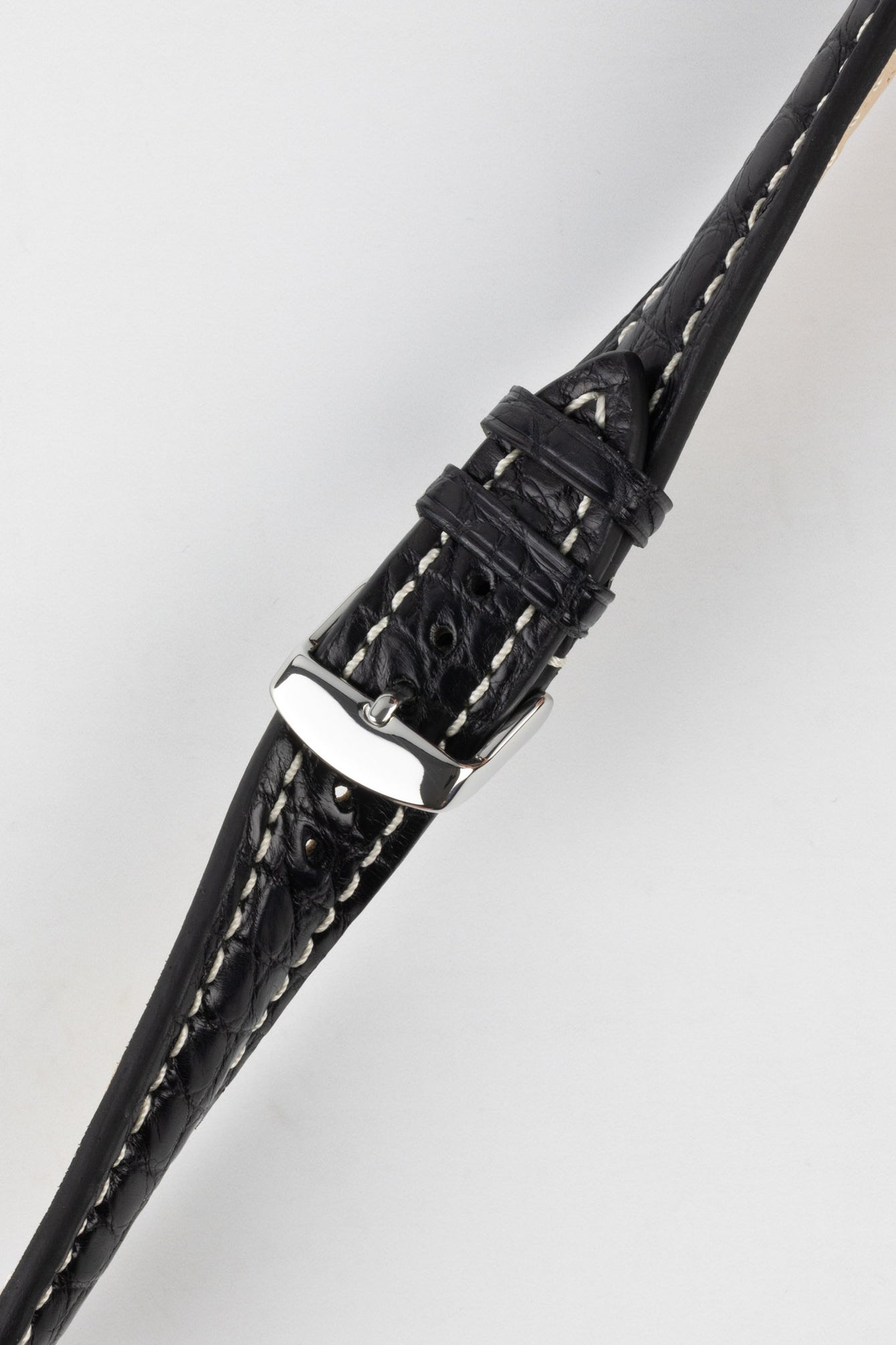 RIOS1931 AMBASSADOR Genuine Alligator Flank Padded Watch Strap in BLACK