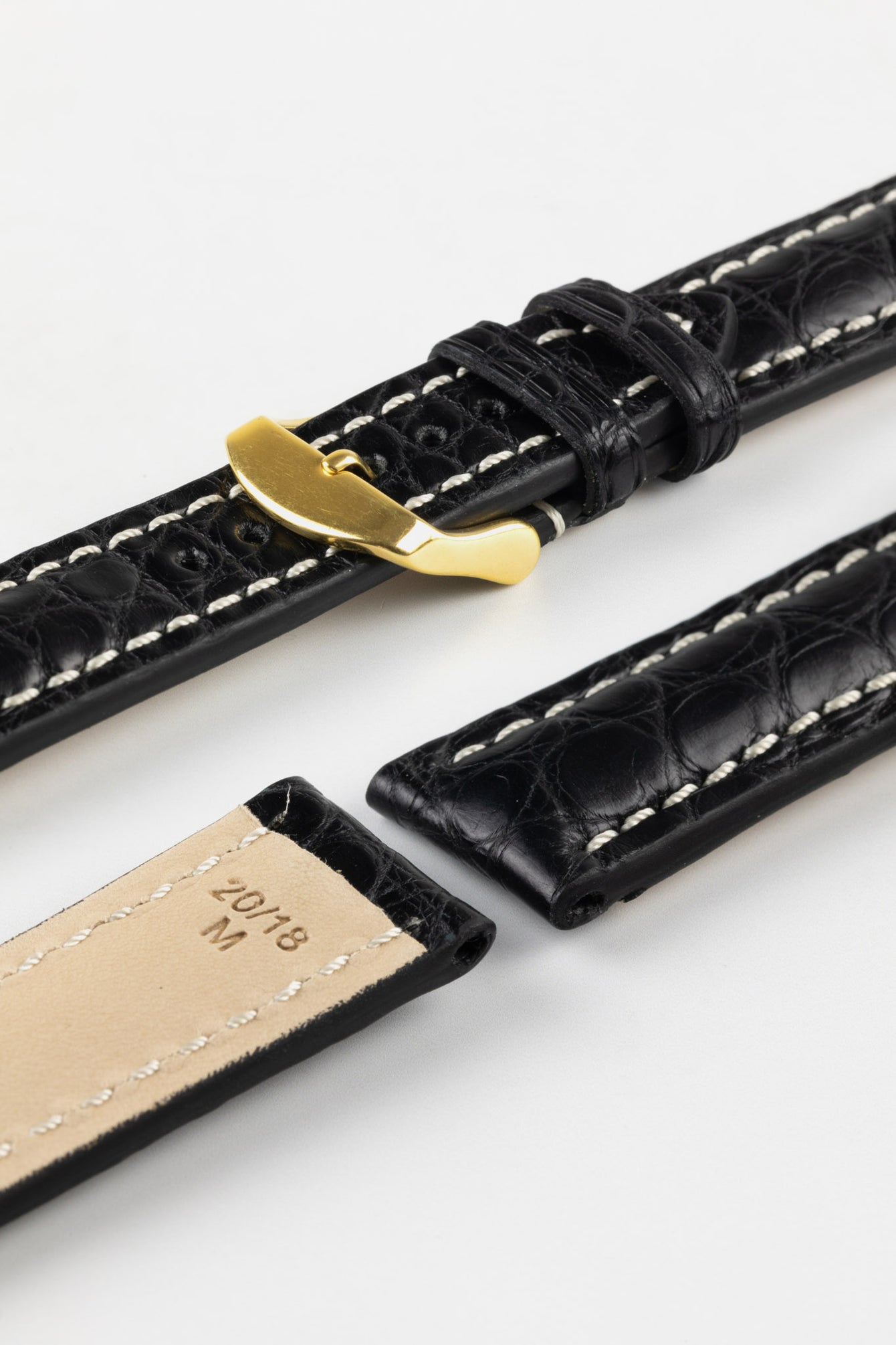 RIOS1931 AMBASSADOR Genuine Alligator Flank Padded Watch Strap in BLACK