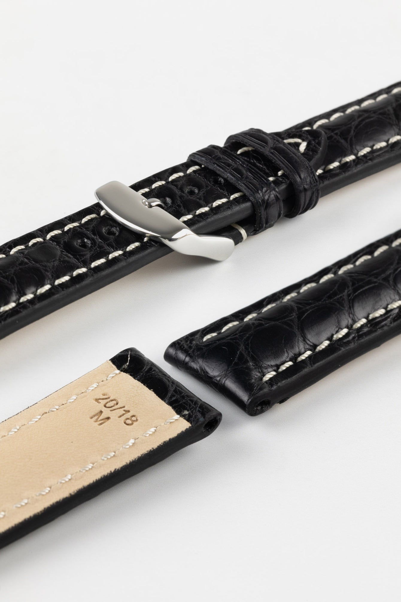 RIOS1931 AMBASSADOR Genuine Alligator Flank Padded Watch Strap in BLACK