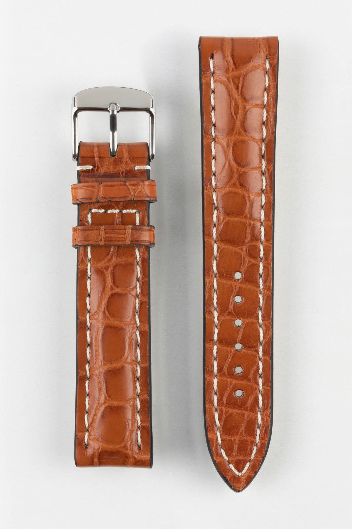 RIOS1931 AMBASSADOR Genuine Alligator Flank Padded Watch Strap in COGNAC