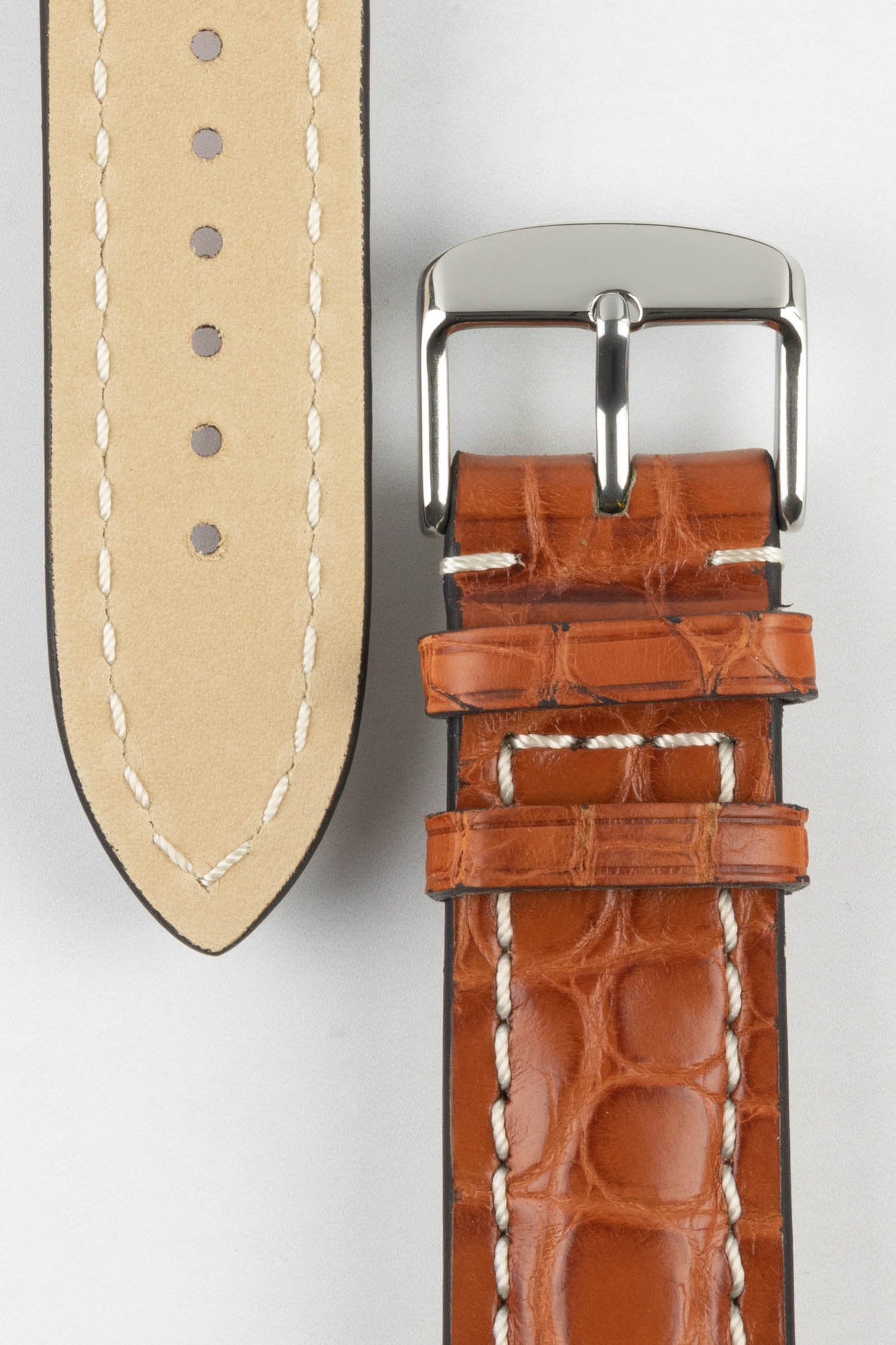 RIOS1931 AMBASSADOR Genuine Alligator Flank Padded Watch Strap in COGNAC