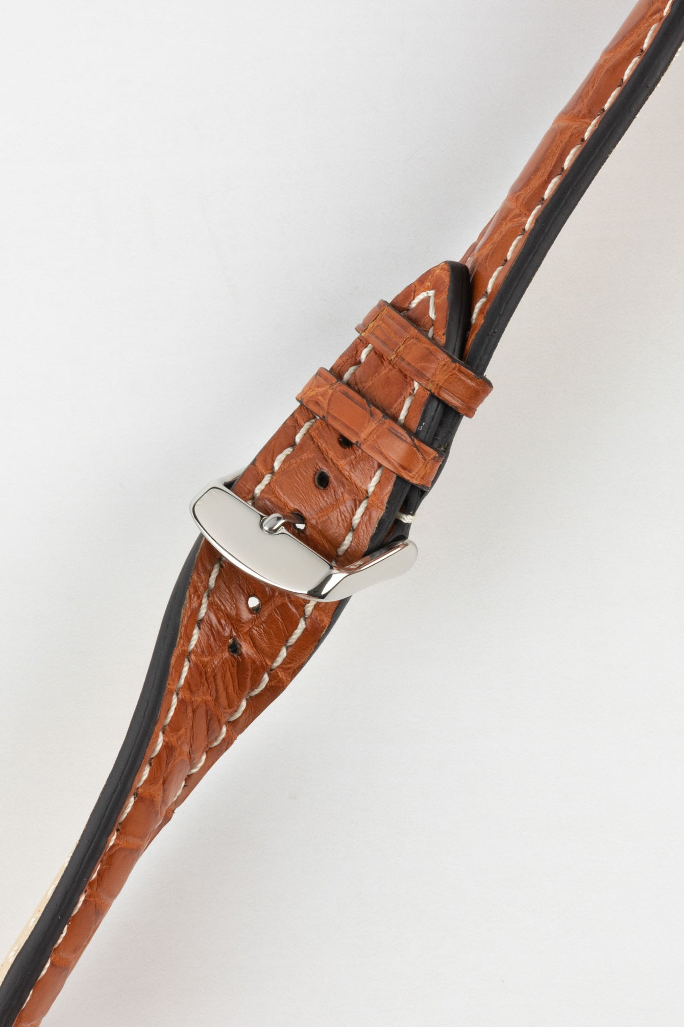 RIOS1931 AMBASSADOR Genuine Alligator Flank Padded Watch Strap in COGNAC