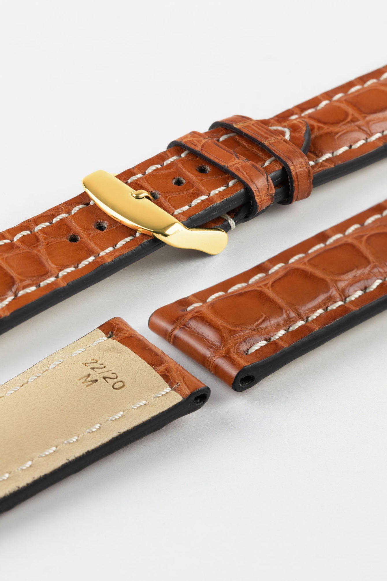 RIOS1931 AMBASSADOR Genuine Alligator Flank Padded Watch Strap in COGNAC