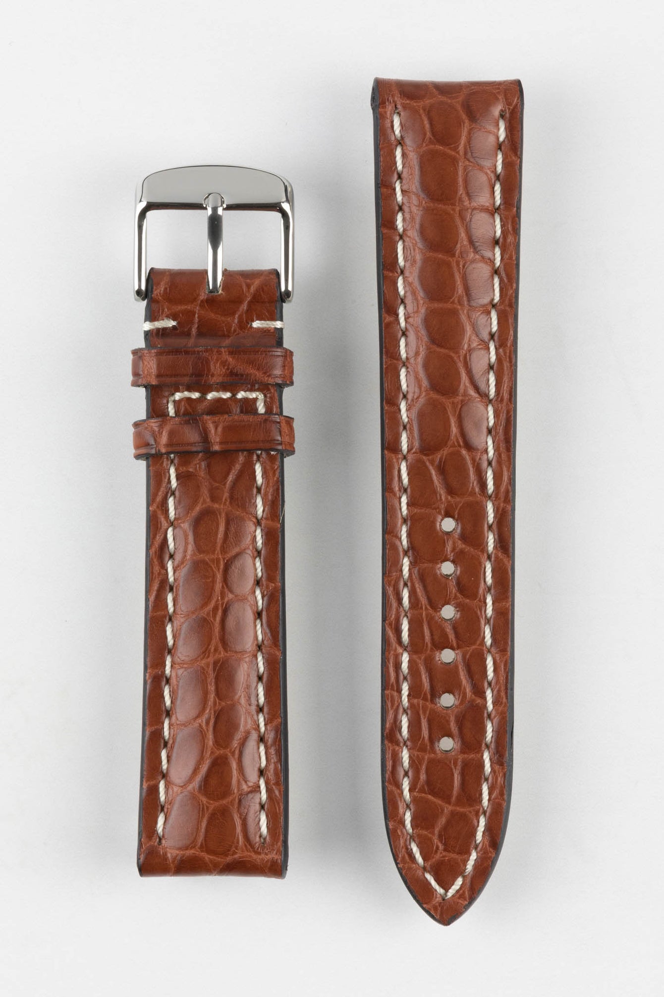 RIOS1931 AMBASSADOR Genuine Alligator Flank Padded Watch Strap in MAHOGANY