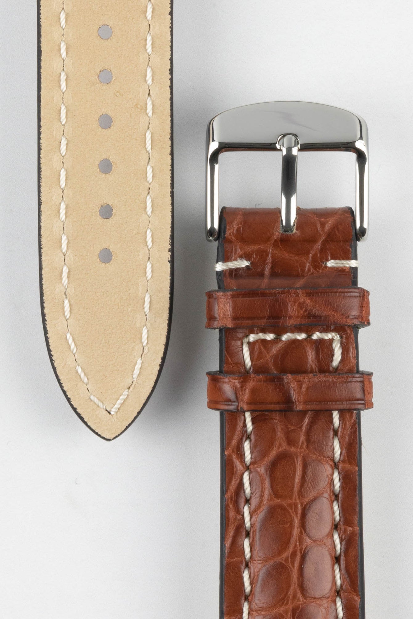 RIOS1931 AMBASSADOR Genuine Alligator Flank Padded Watch Strap in MAHOGANY