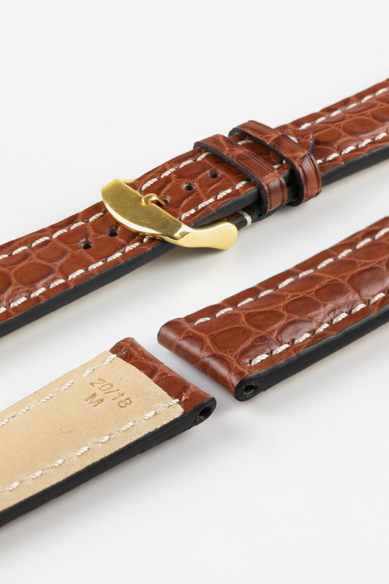 RIOS1931 AMBASSADOR Genuine Alligator Flank Padded Watch Strap in MAHOGANY