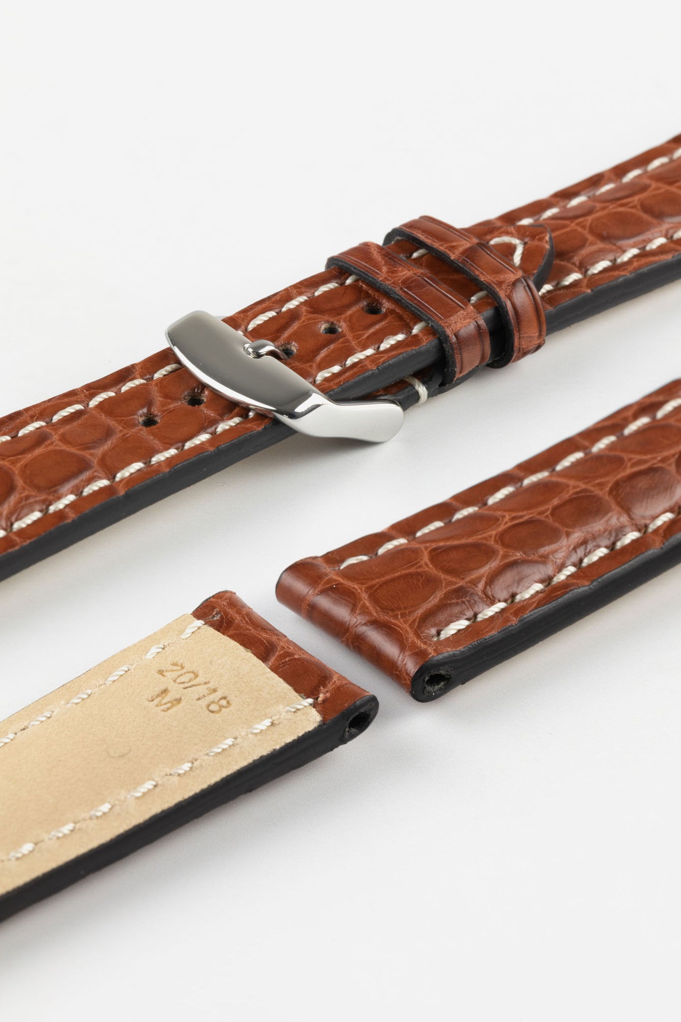 RIOS1931 AMBASSADOR Genuine Alligator Flank Padded Watch Strap in MAHOGANY