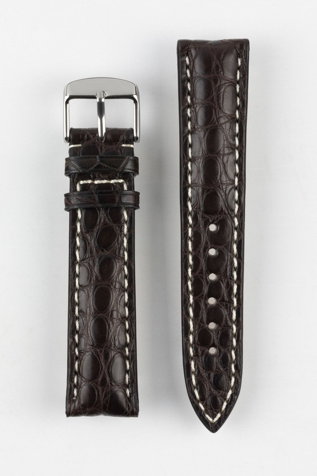 RIOS1931 AMBASSADOR Genuine Alligator Flank Padded Watch Strap in MOCHA