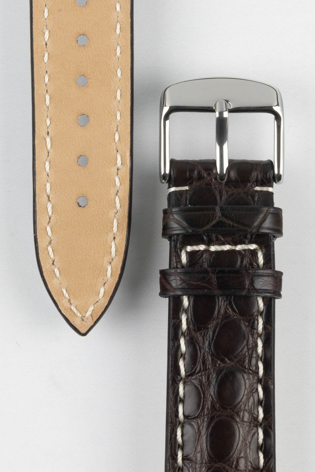 RIOS1931 AMBASSADOR Genuine Alligator Flank Padded Watch Strap in MOCHA