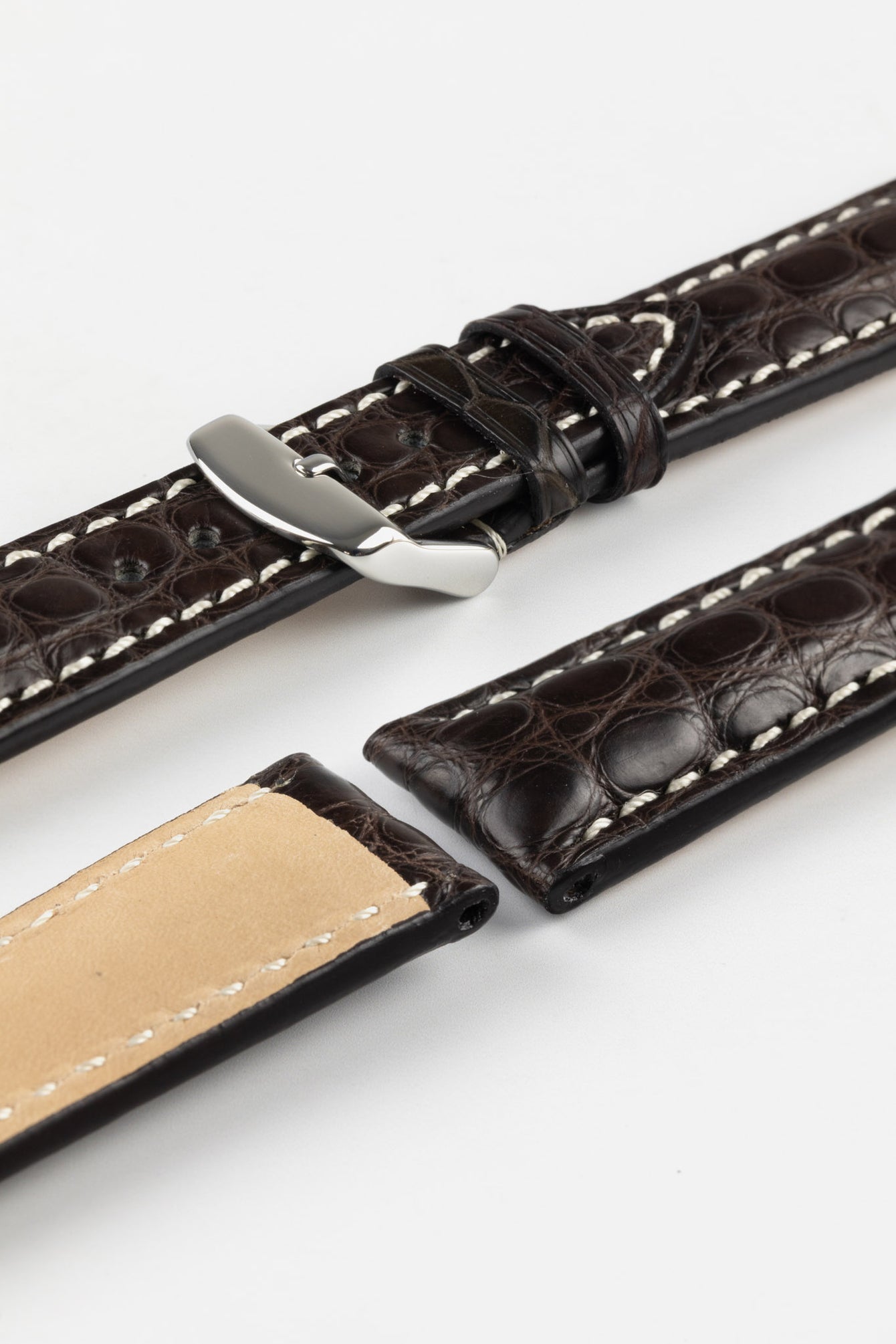 RIOS1931 AMBASSADOR Genuine Alligator Flank Padded Watch Strap in MOCHA