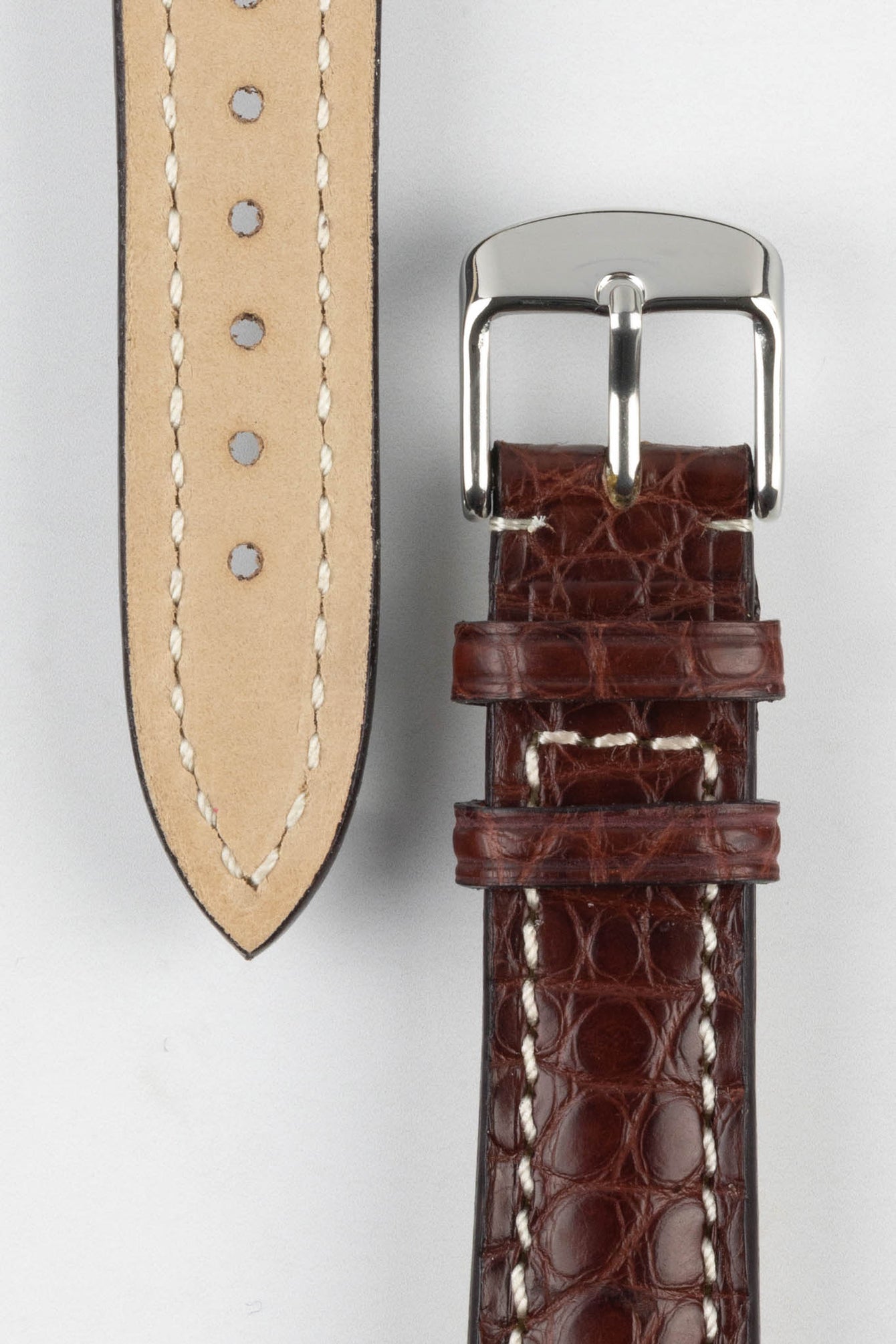 RIOS1931 AMBASSADOR Genuine Alligator Flank Padded Watch Strap in REDDISH BROWN