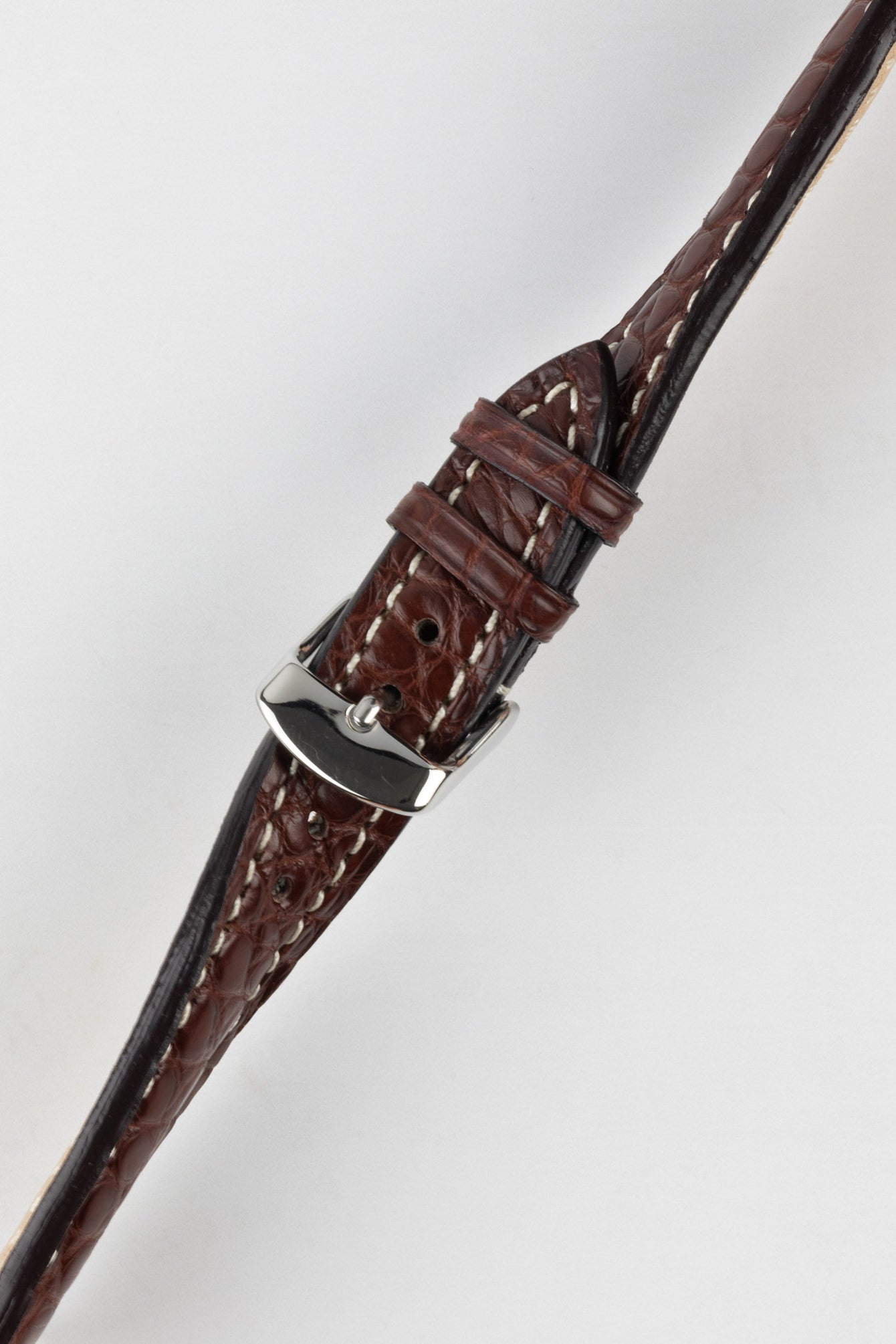 RIOS1931 AMBASSADOR Genuine Alligator Flank Padded Watch Strap in REDDISH BROWN